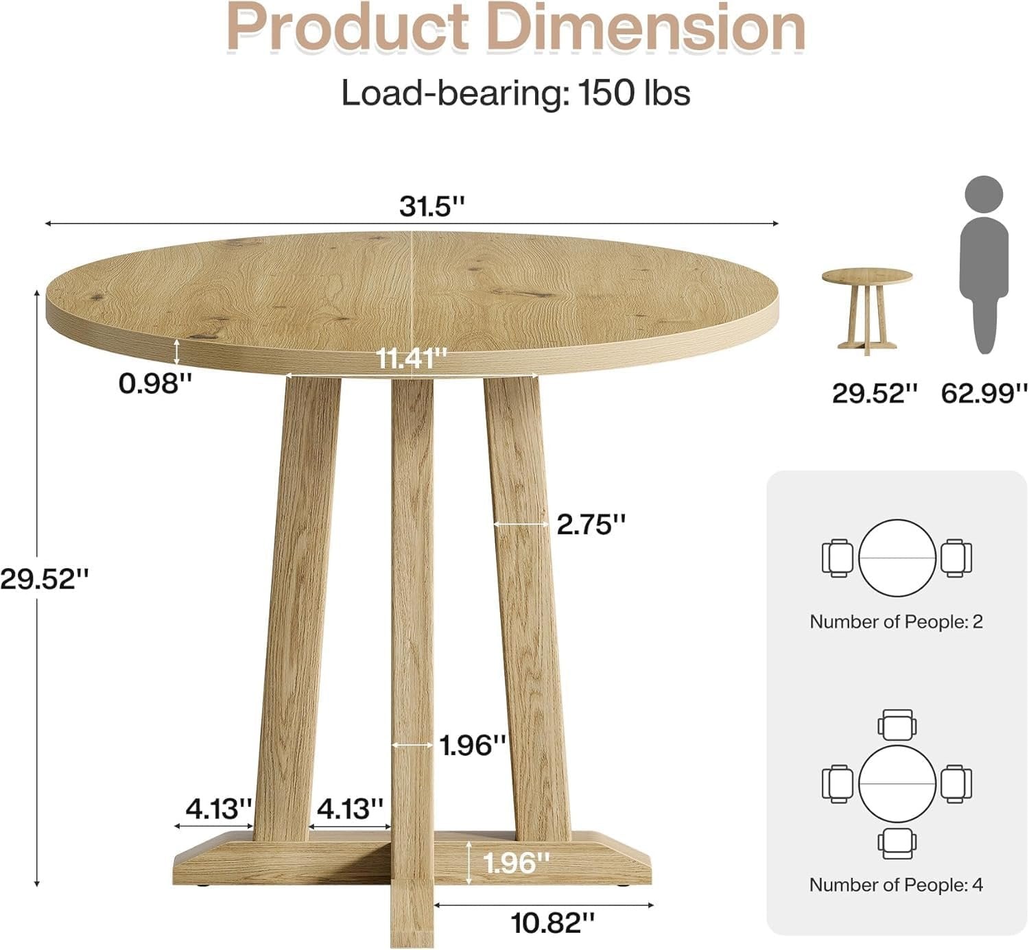 Tribesigns Ronde Eettafel, Keukentafel voor Eetkamer en Woonkamer, 80 cm Eettafels