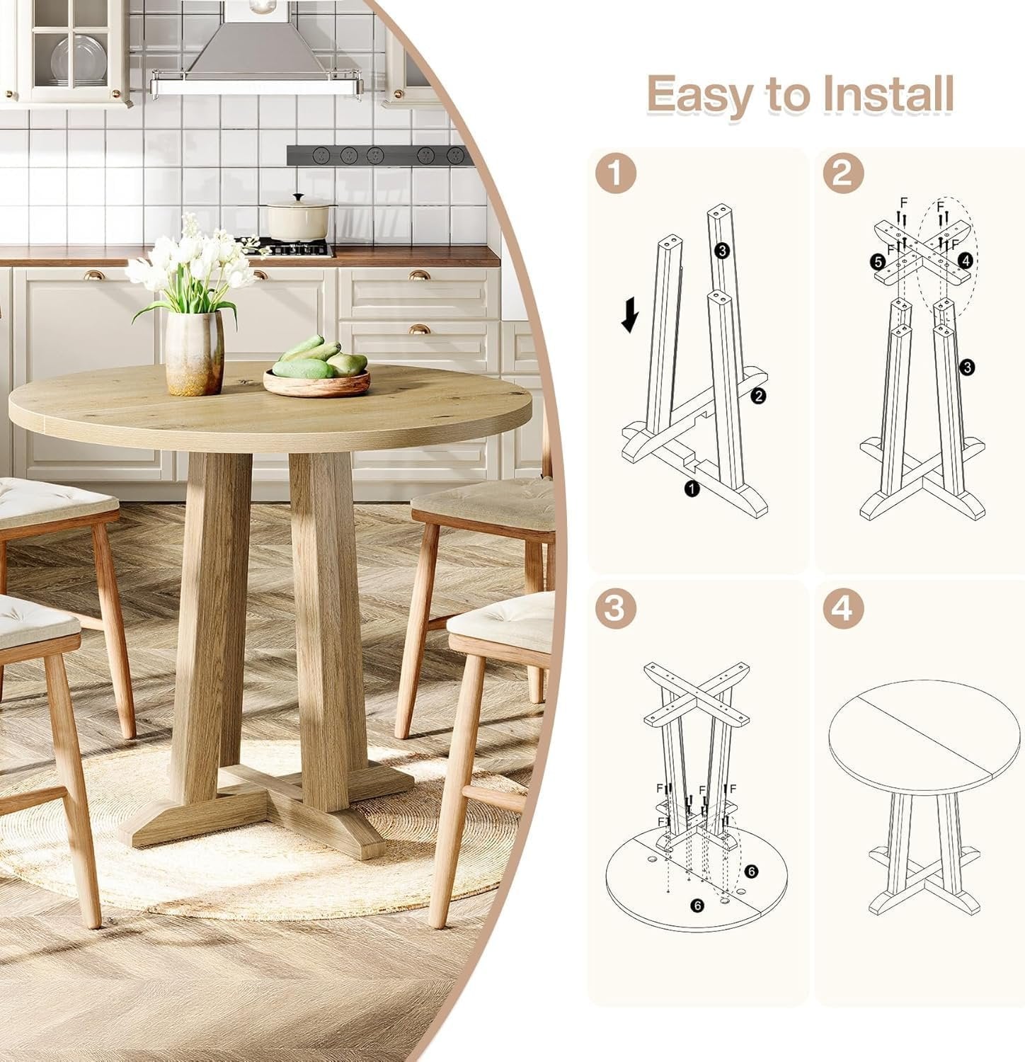 Tribesigns Ronde Eettafel, Keukentafel voor Eetkamer en Woonkamer, 80 cm Eettafels