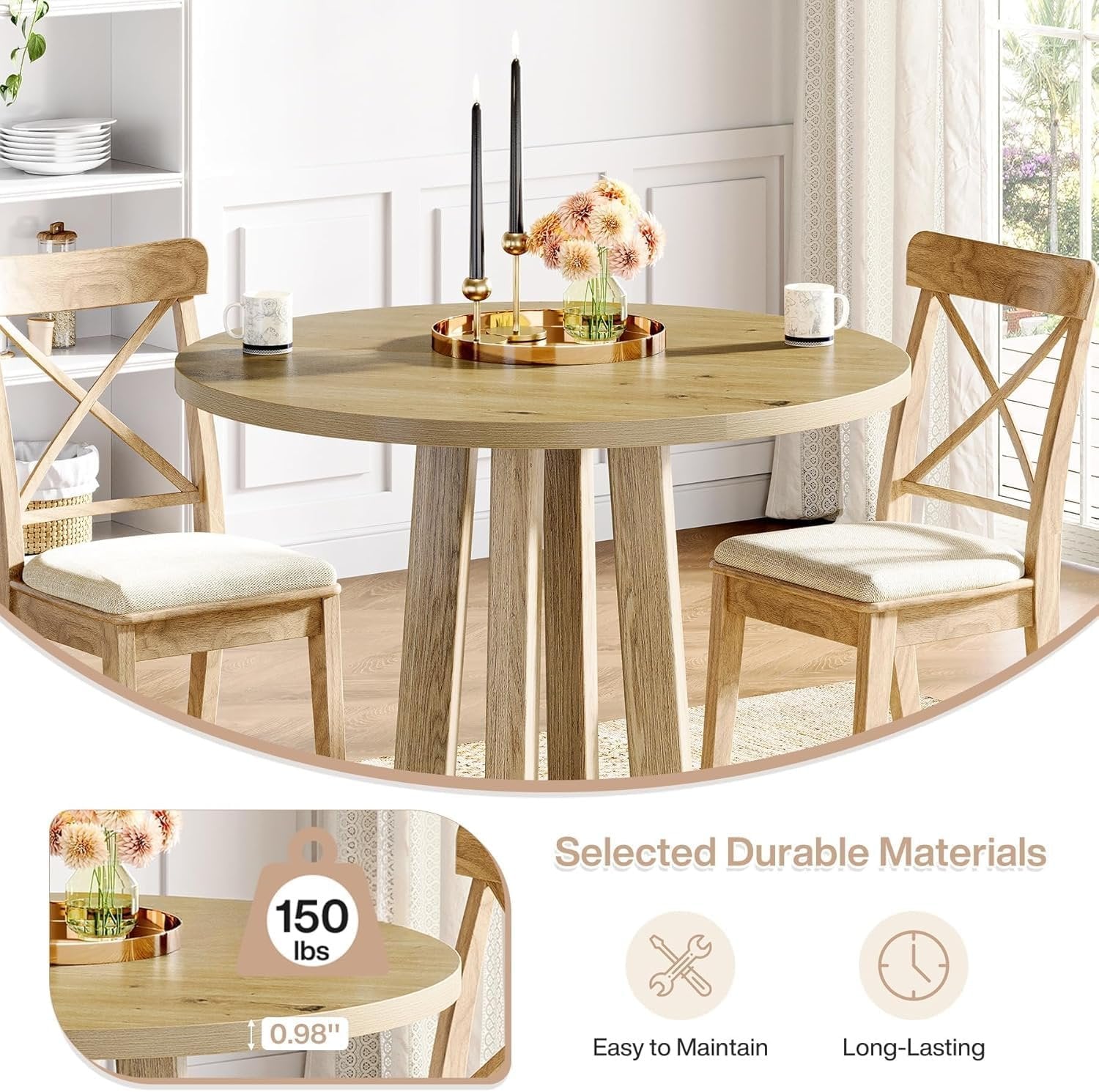 Tribesigns Ronde Eettafel, Keukentafel voor Eetkamer en Woonkamer, 80 cm Eettafels