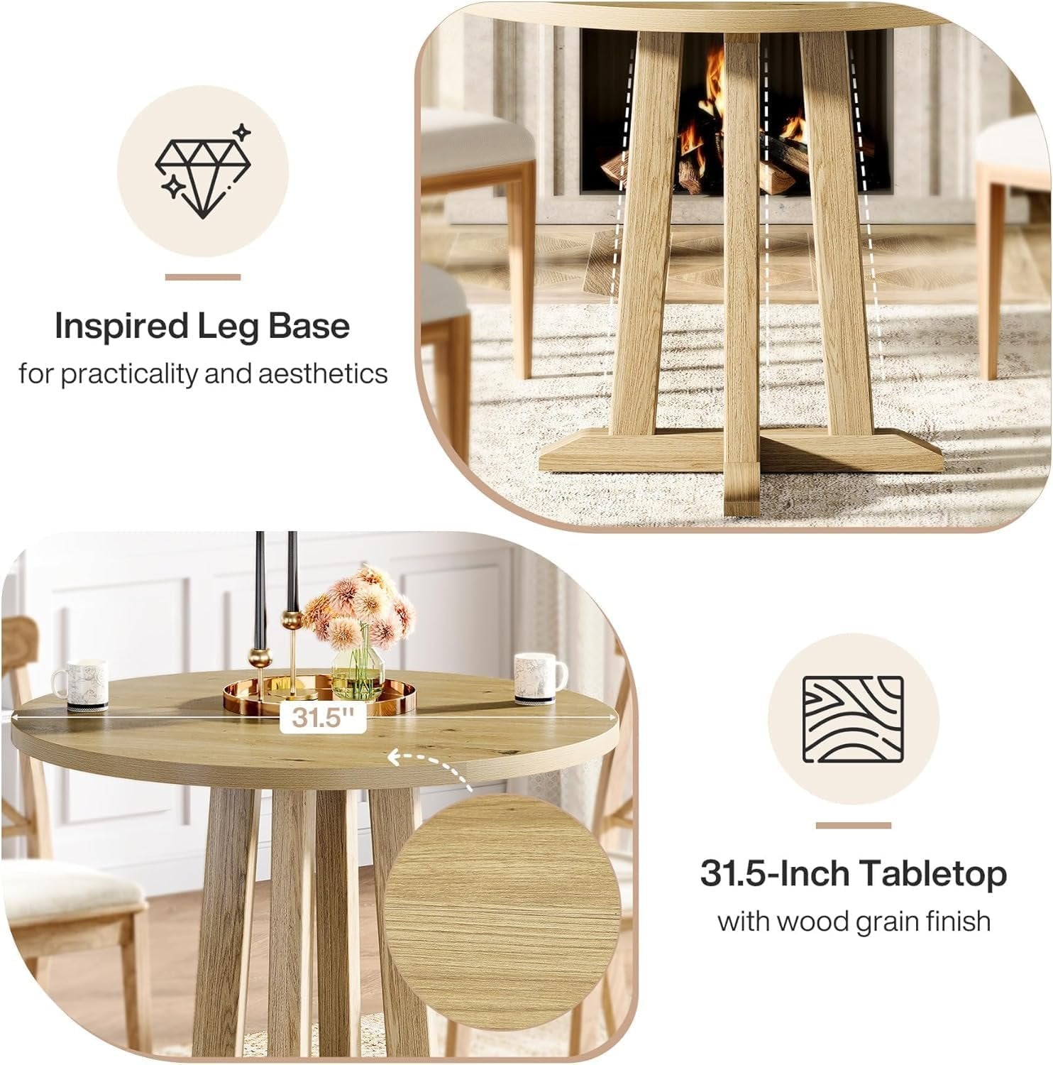 Tribesigns Ronde Eettafel, Keukentafel voor Eetkamer en Woonkamer, 80 cm Eettafels
