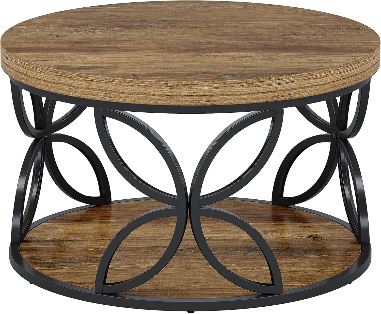 Tribesigns Table basse ronde de 80 cm à 2 niveaux avec rangement