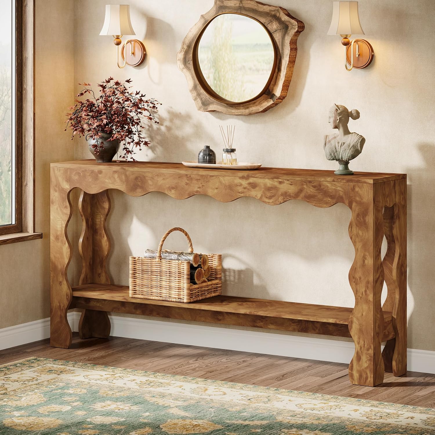 Tribesigns Consoletafel 160 cm, smalle 2-laags haltafel met geschulpte poten