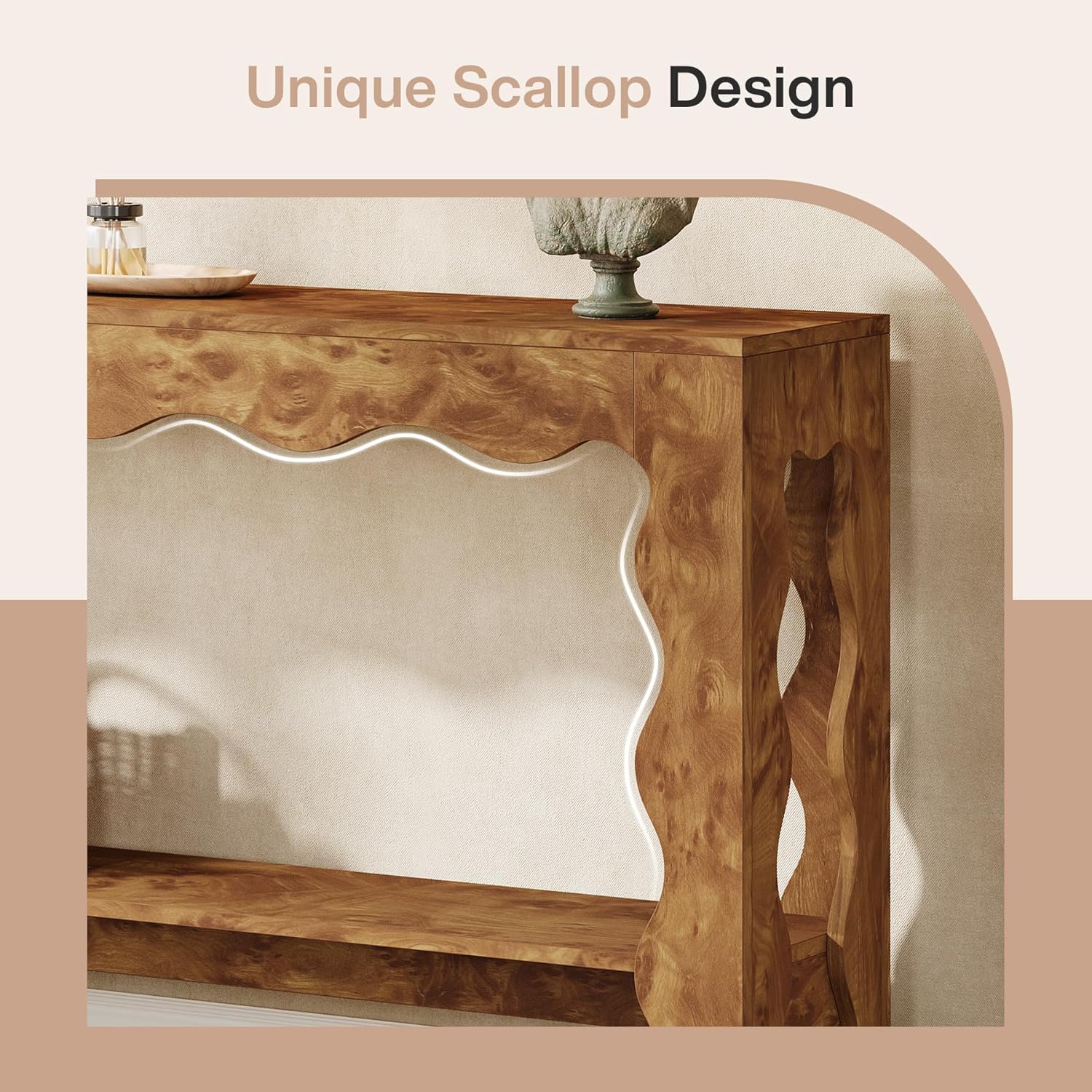 Tribesigns Consoletafel 160 cm, smalle 2-laags haltafel met geschulpte poten