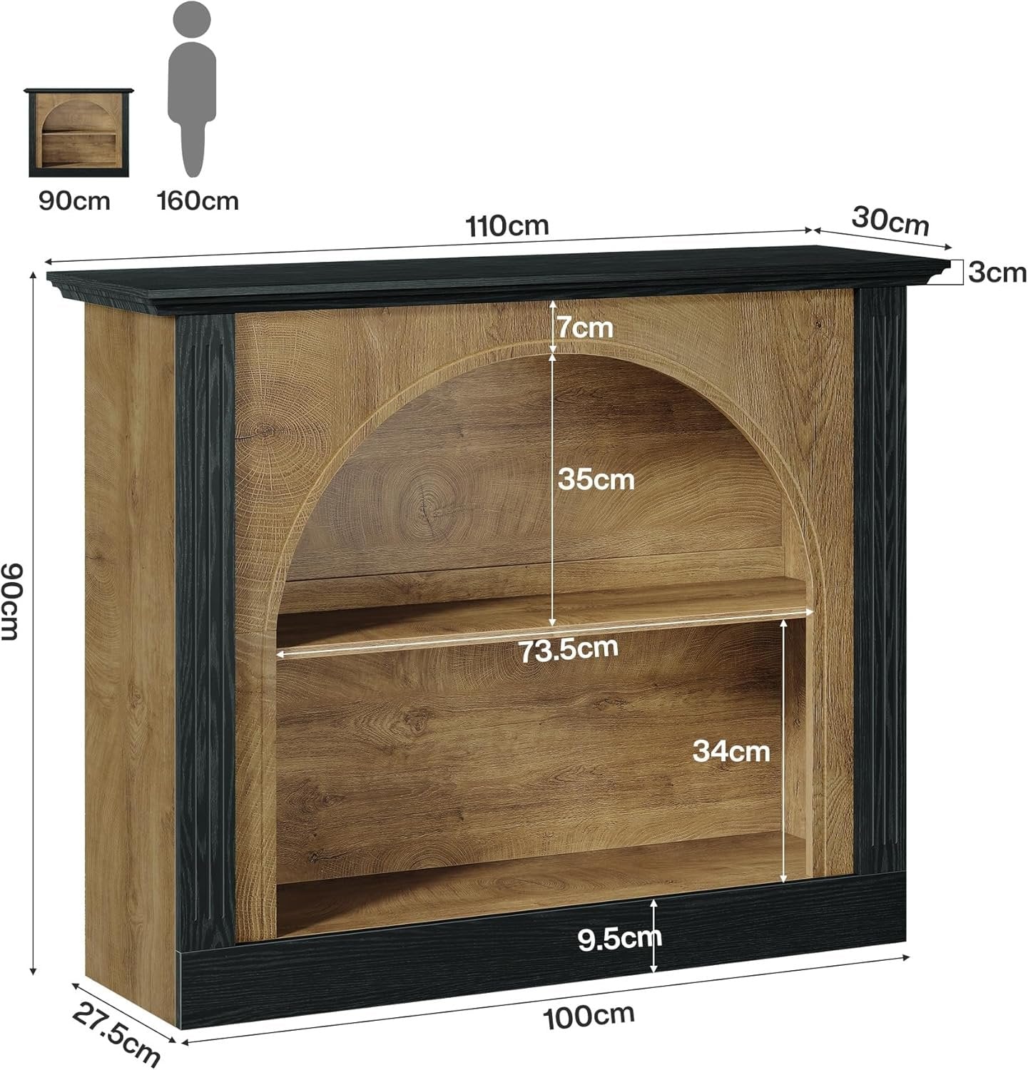 Tribesigns 3-laags console tafel, 110 cm houten haltafel met opbergruimte, bijzettafel voor entree