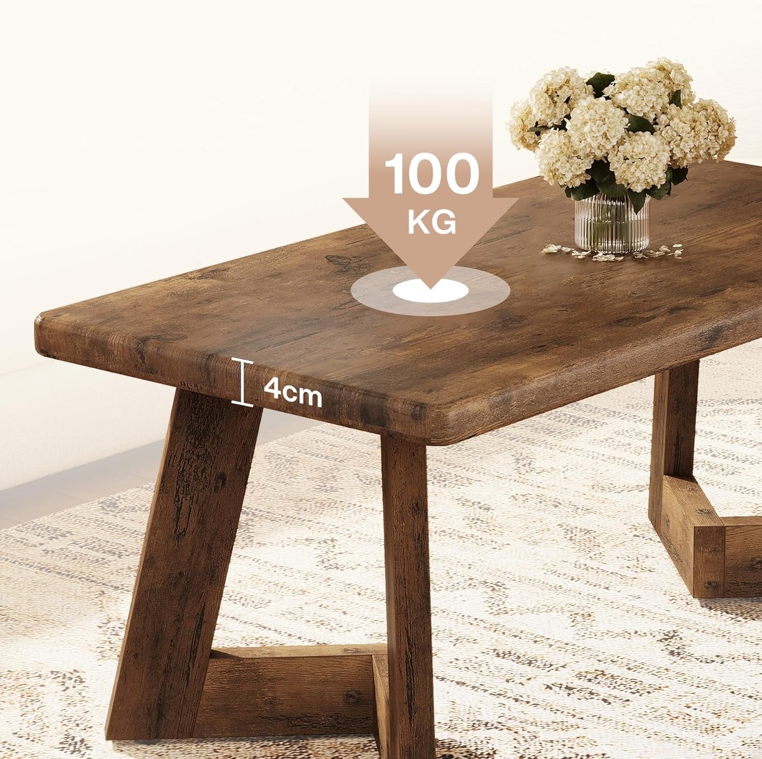 Tribesigns Salontafel voor landelijke woning in rustiek design, bruine koffietafel met V-poten