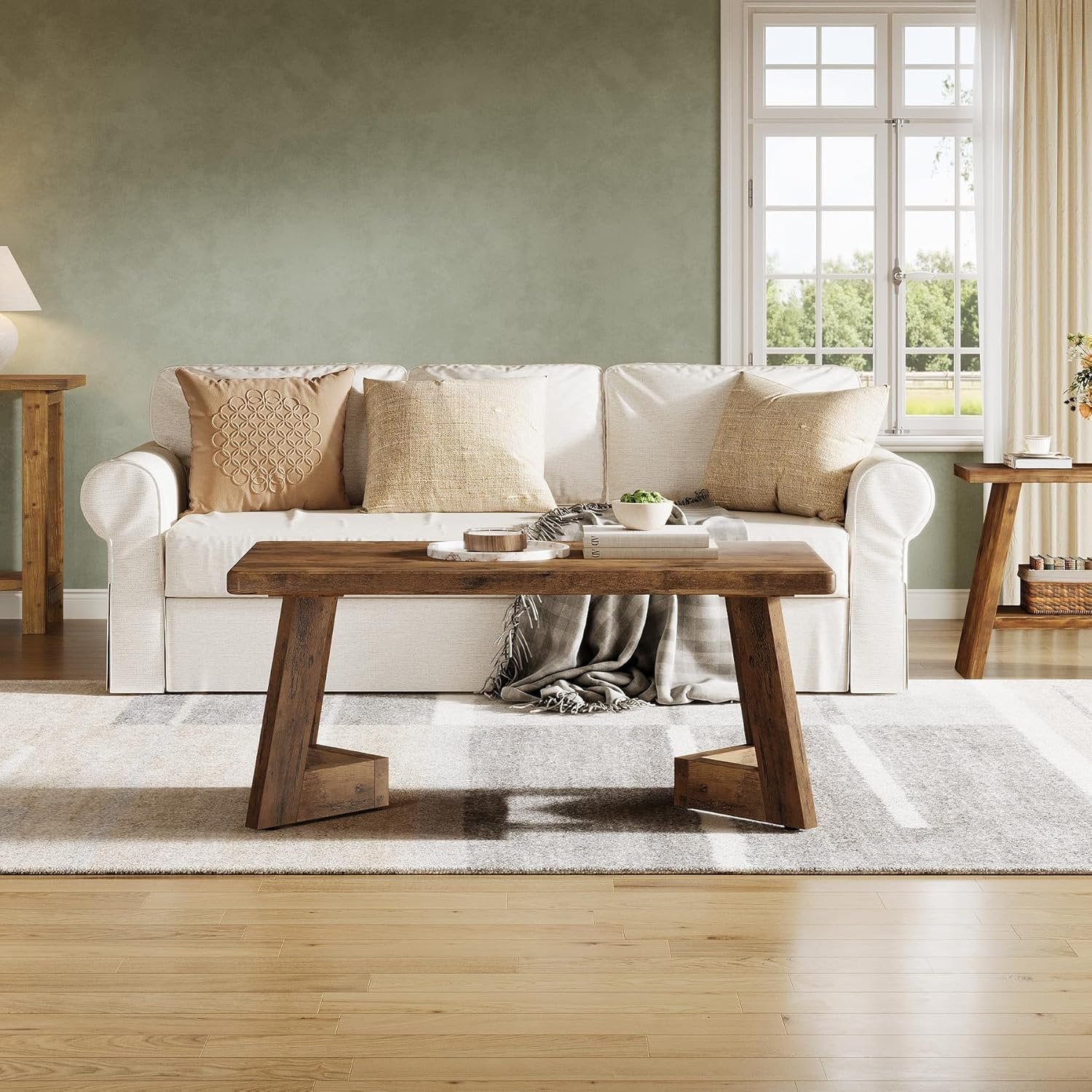 Tribesigns Salontafel voor landelijke woning in rustiek design, bruine koffietafel met V-poten