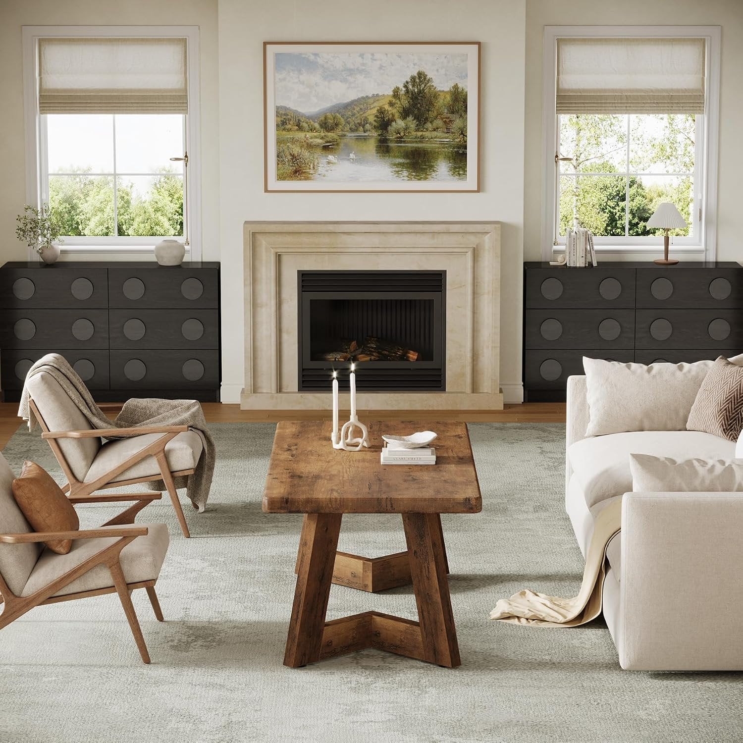 Tribesigns Salontafel voor landelijke woning in rustiek design, bruine koffietafel met V-poten
