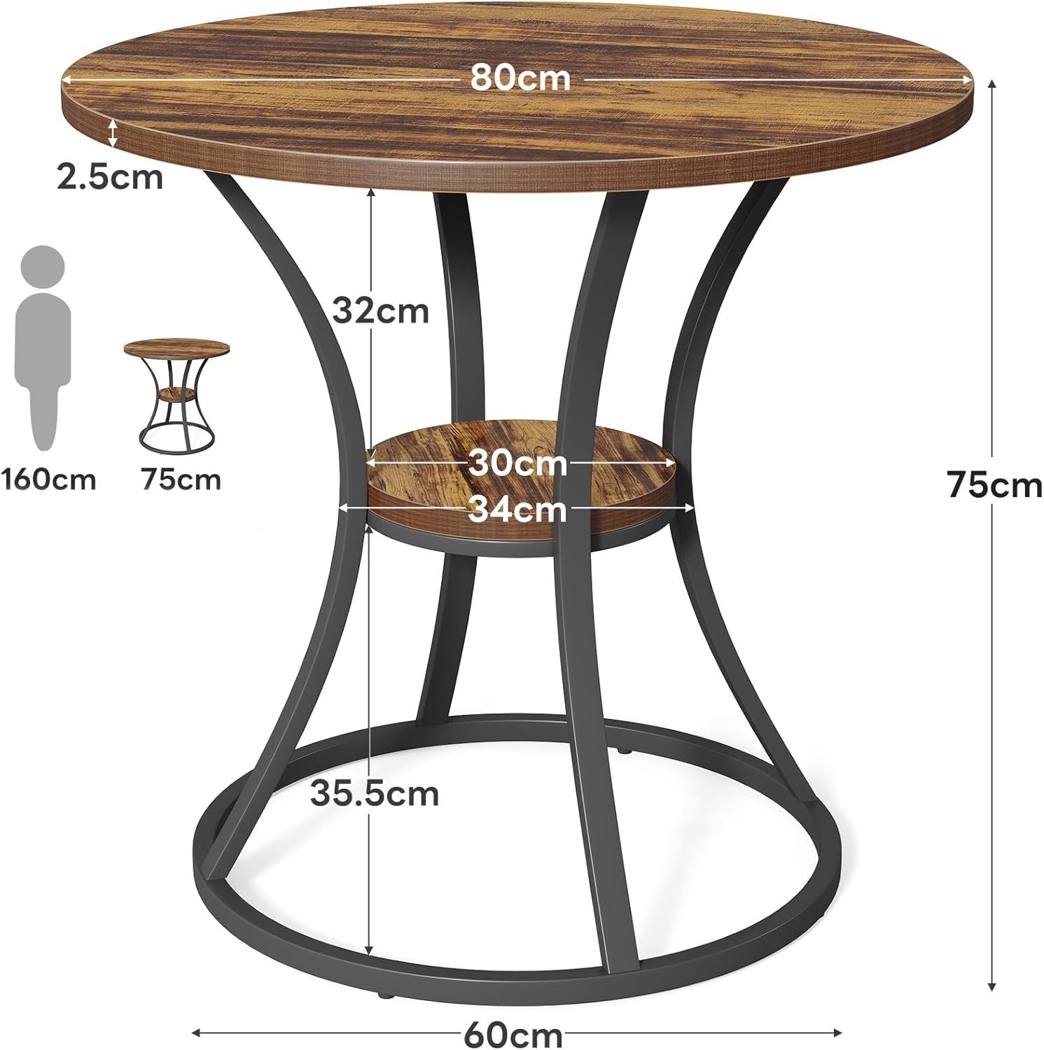 Tribesigns table ronde de salle à manger, Cuisine et salon 80 cm pour 2 à 4 personnes