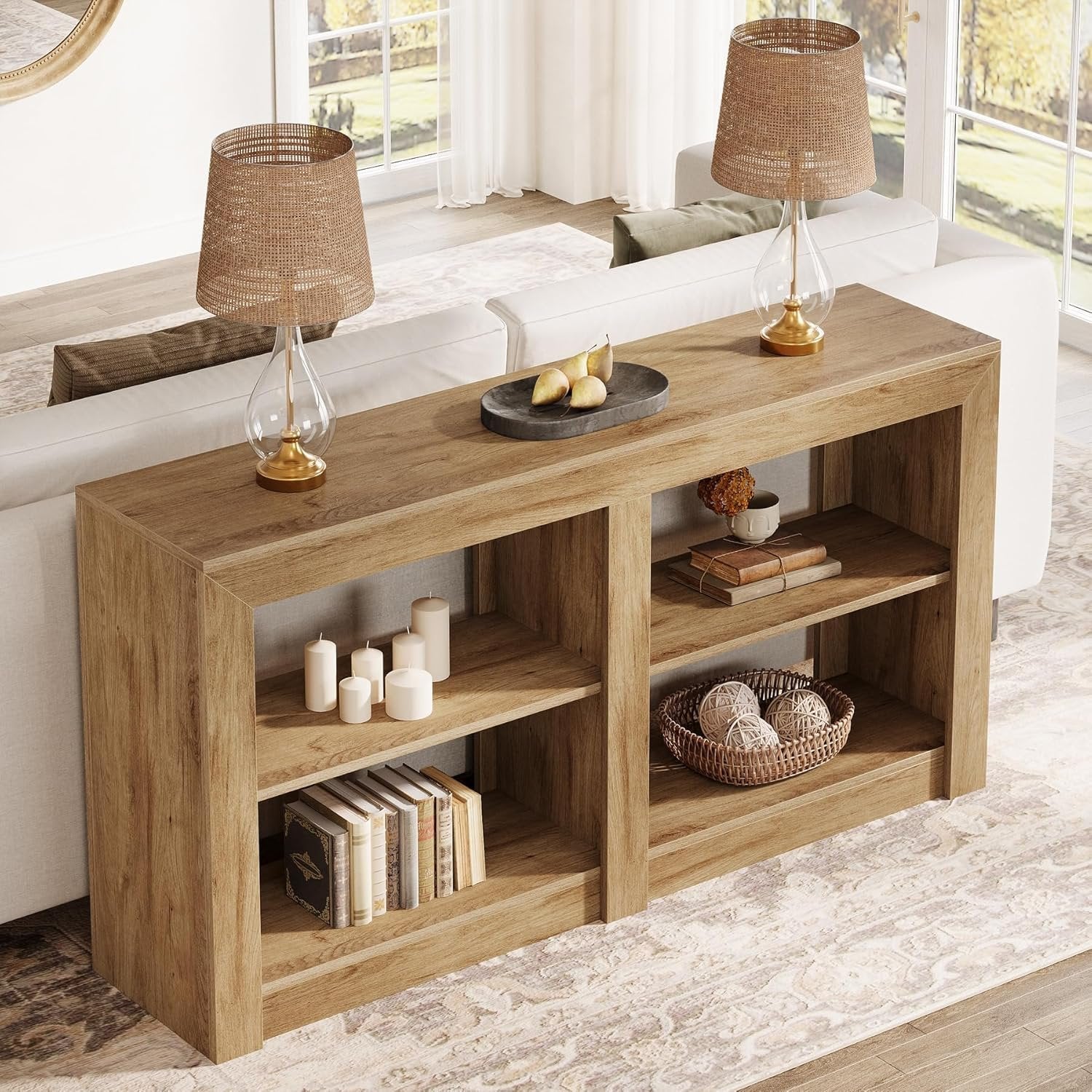 Tribesigns Console de style maison de campagne de 150 cm, Table d'entrée aspect chêne pour couloir et salon