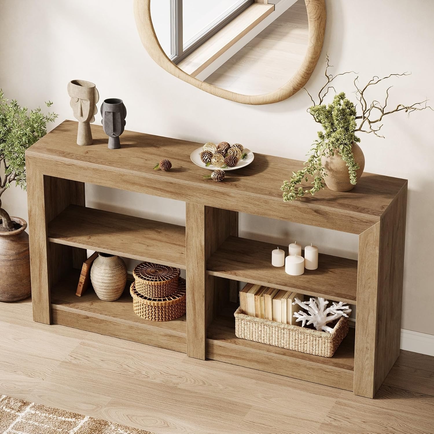 Tribesigns Console de style maison de campagne de 150 cm, Table d'entrée aspect chêne pour couloir et salon