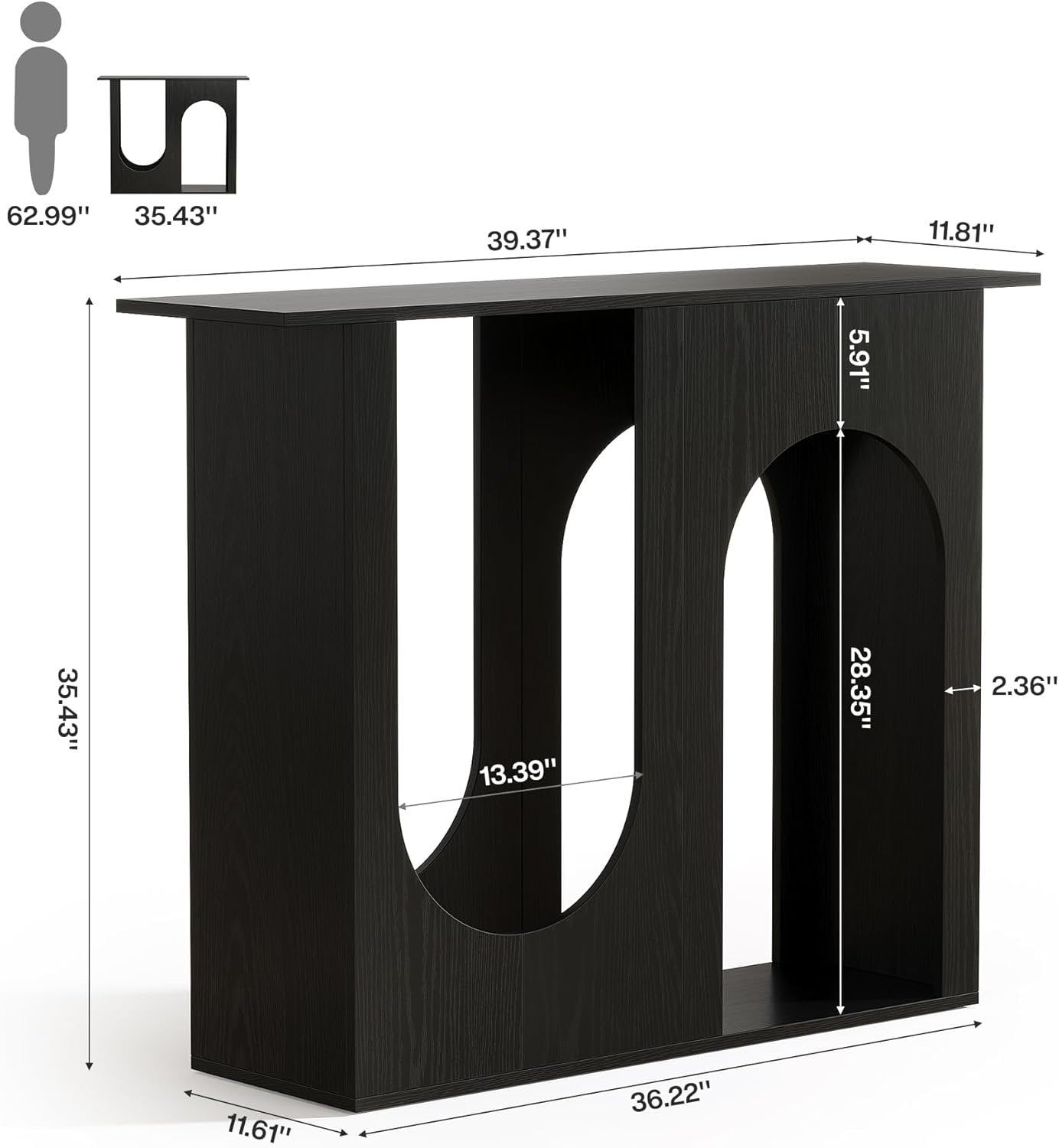 Tribesigns Table basse noire de 90 cm, Console étroite à placer derrière le canapé au design incurvé