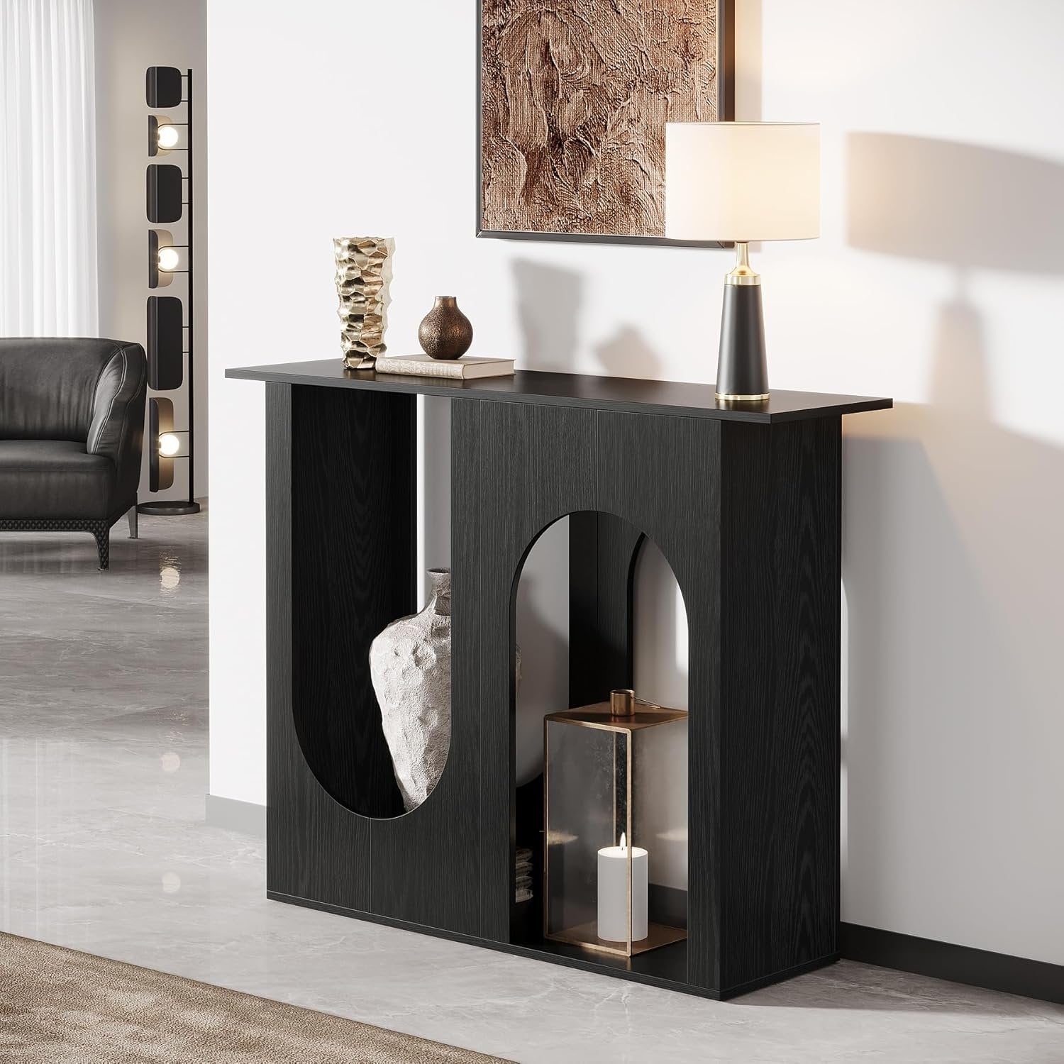 Tribesigns Table basse noire de 90 cm, Console étroite à placer derrière le canapé au design incurvé