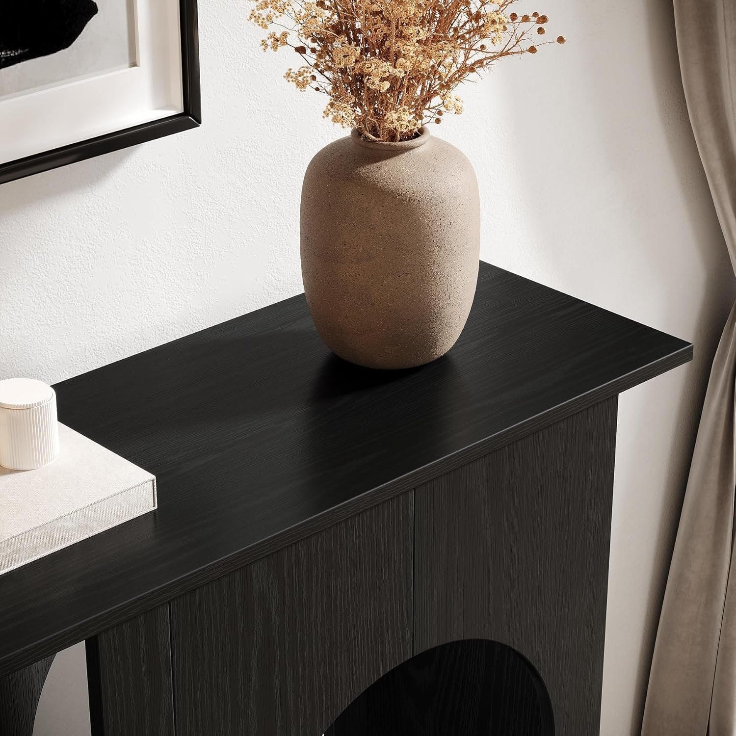 Tribesigns Table basse noire de 90 cm, Console étroite à placer derrière le canapé au design incurvé