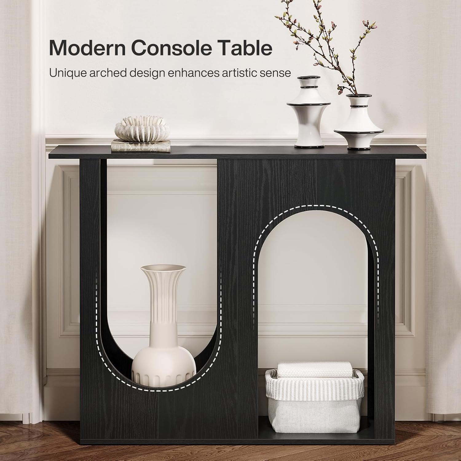Tribesigns Table basse noire de 90 cm, Console étroite à placer derrière le canapé au design incurvé