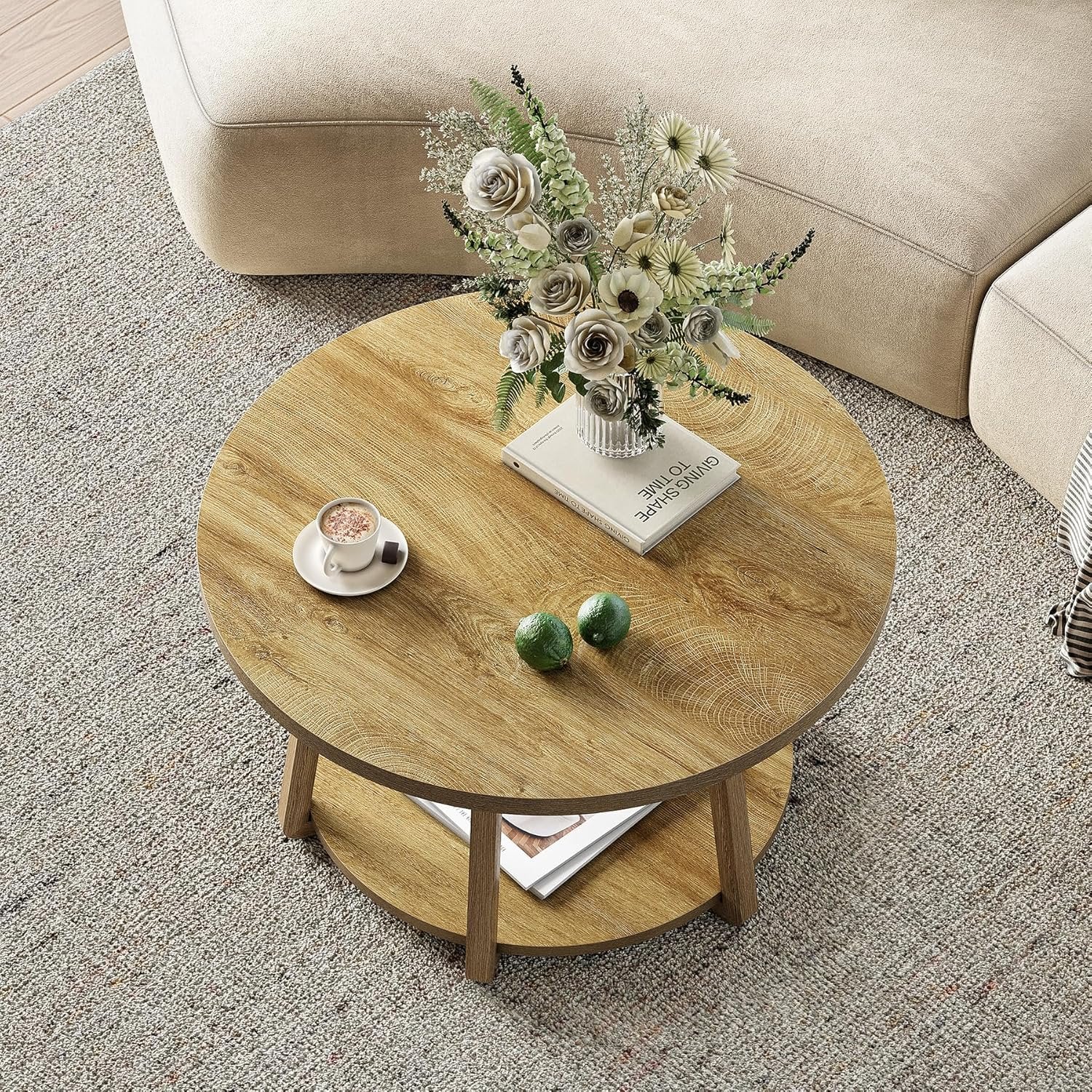 Tribesigns Table basse 80 cm, Table basse ronde à 2 niveaux pour salon