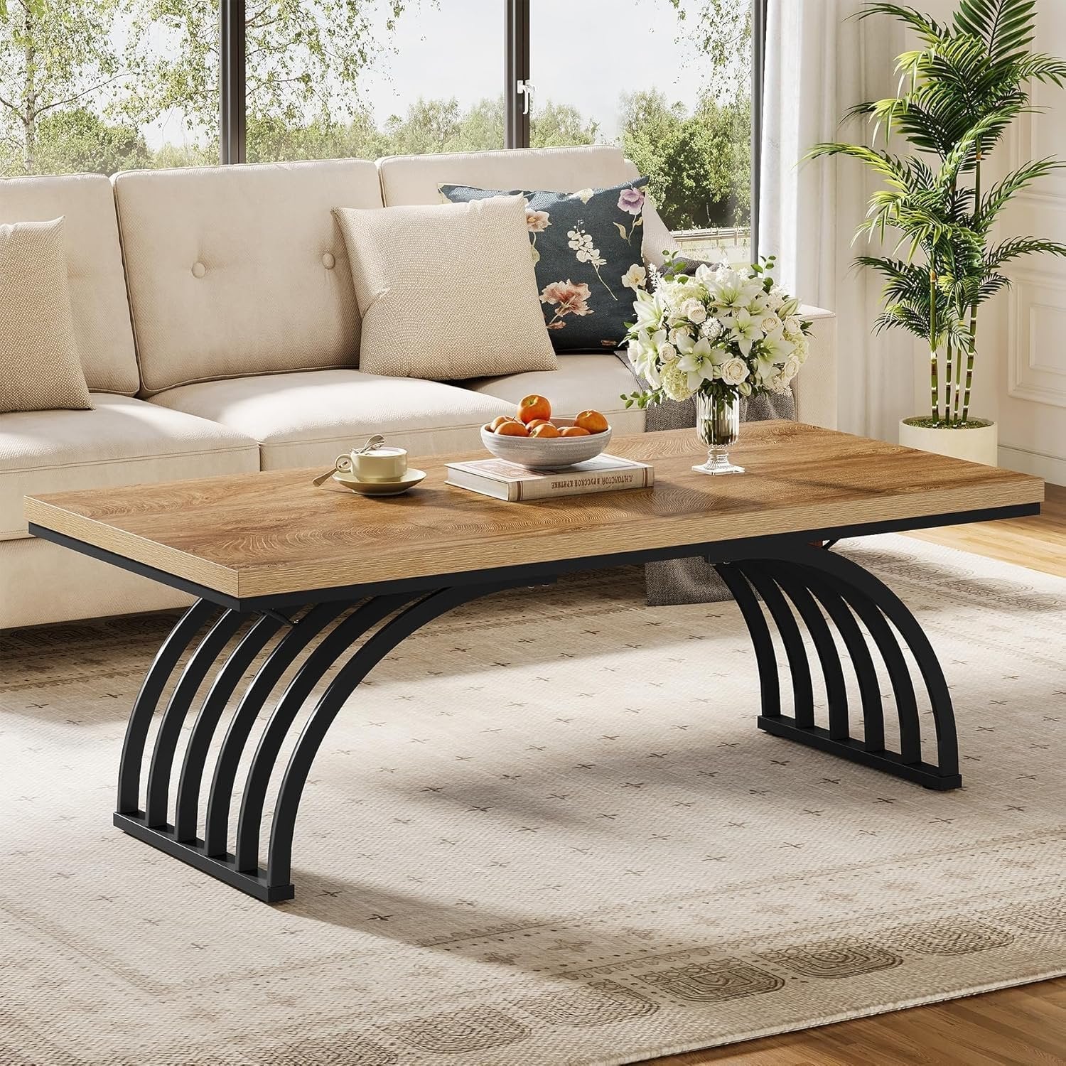 Tribesigns Table basse 120 cm, Table basse industrielle avec pieds en métal Table d'appoint moderne en bois