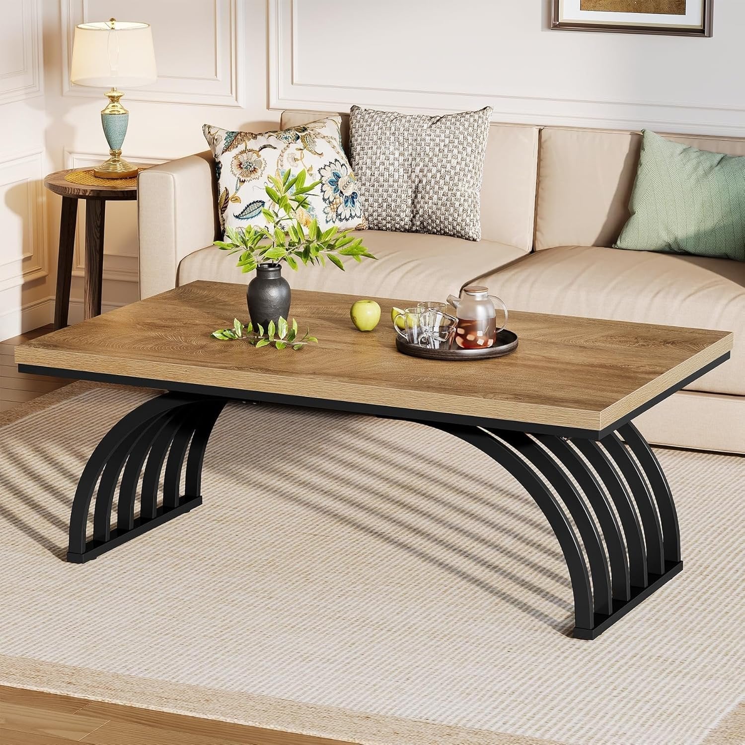 Tribesigns Table basse 120 cm, Table basse industrielle avec pieds en métal Table d'appoint moderne en bois
