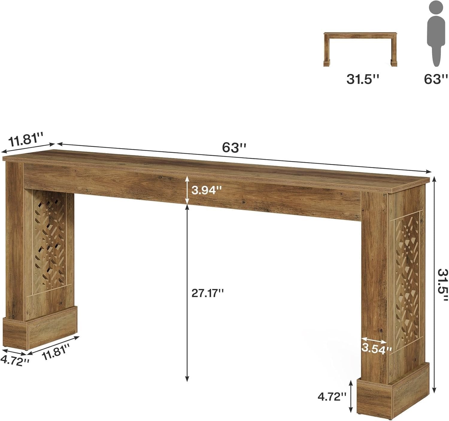 Tribesigns Landelijke Console van 160 cm, Retro Industriële Haltafel met Holle Patroonpoten in Bruin