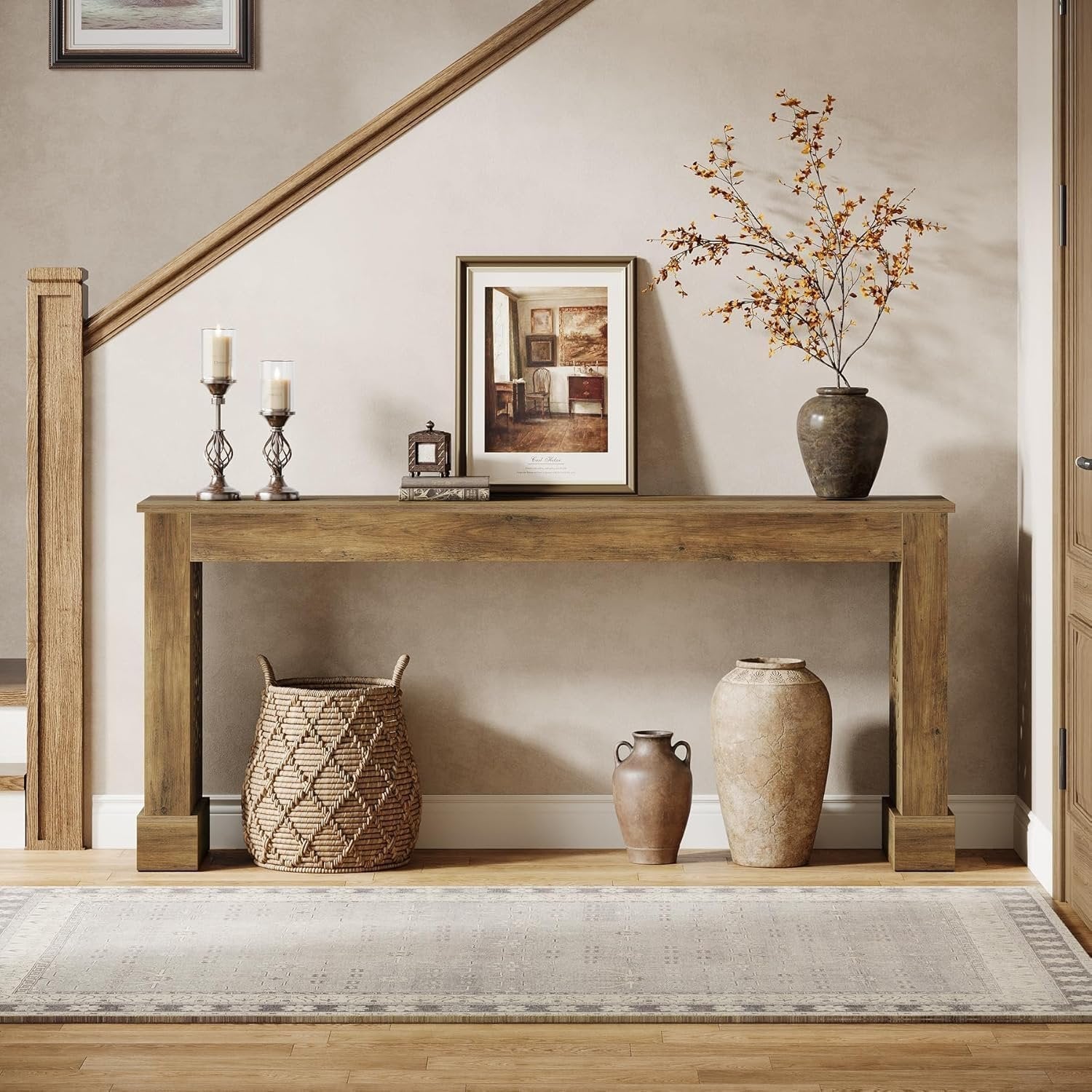 Tribesigns Landelijke Console van 160 cm, Retro Industriële Haltafel met Holle Patroonpoten in Bruin