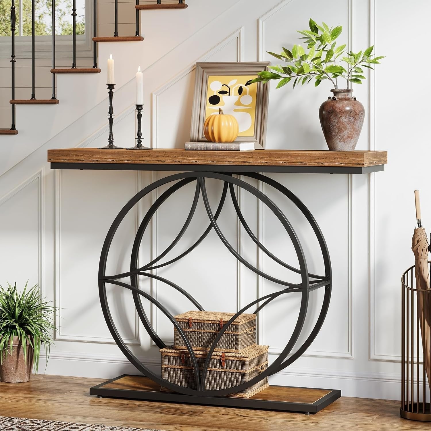 Tribesigns Industriële 2-laags consoletafel van 120 cm met geometrisch metalen frame