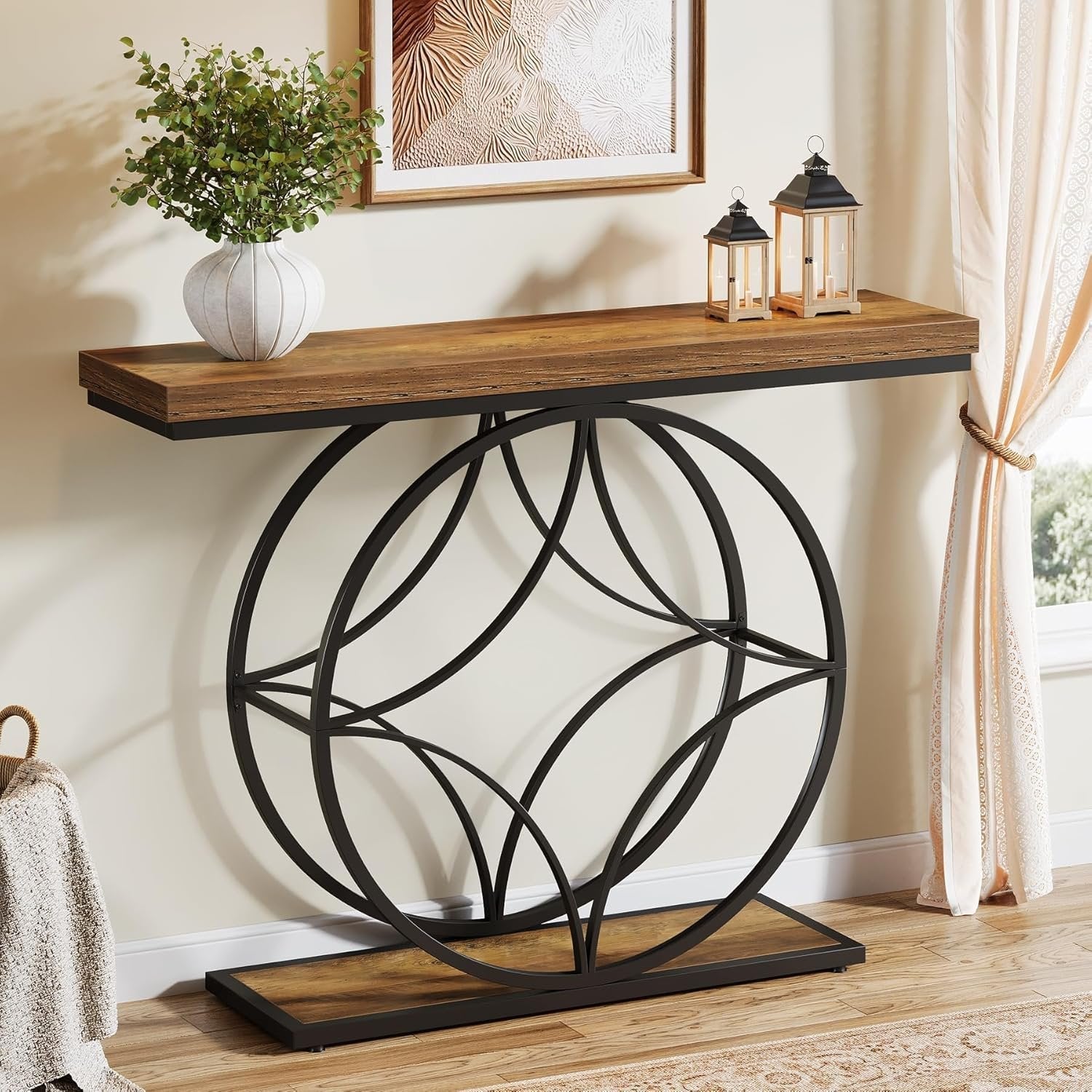 Tribesigns Industriële 2-laags consoletafel van 120 cm met geometrisch metalen frame