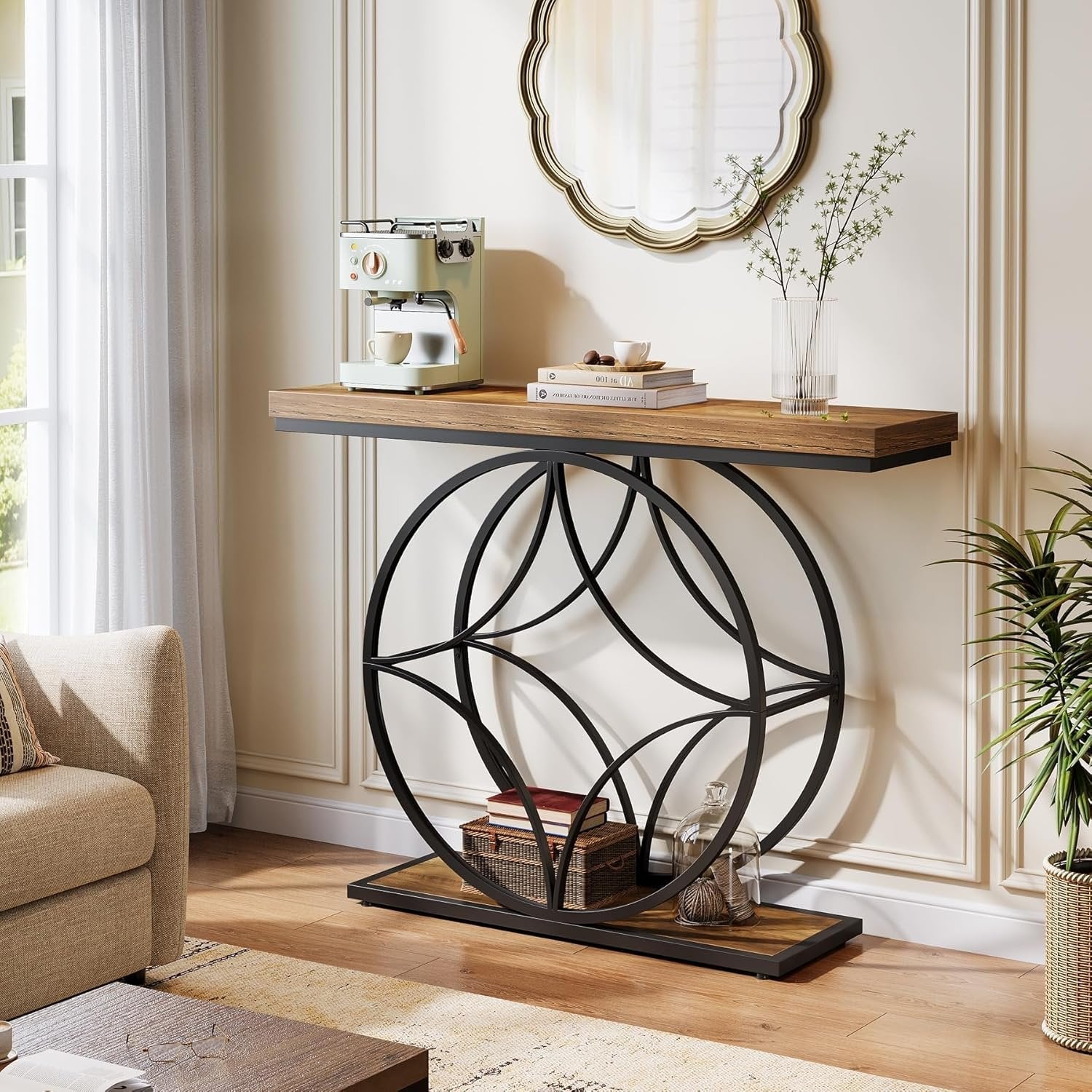 Tribesigns Industriële 2-laags consoletafel van 120 cm met geometrisch metalen frame