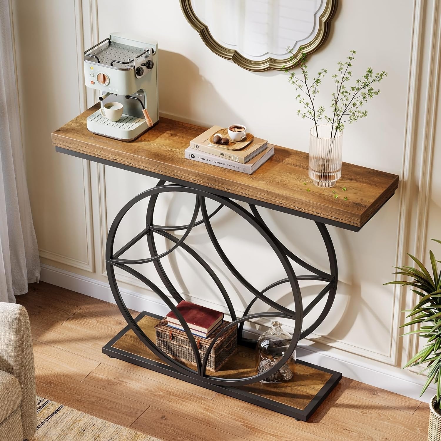 Tribesigns Industriële 2-laags consoletafel van 120 cm met geometrisch metalen frame