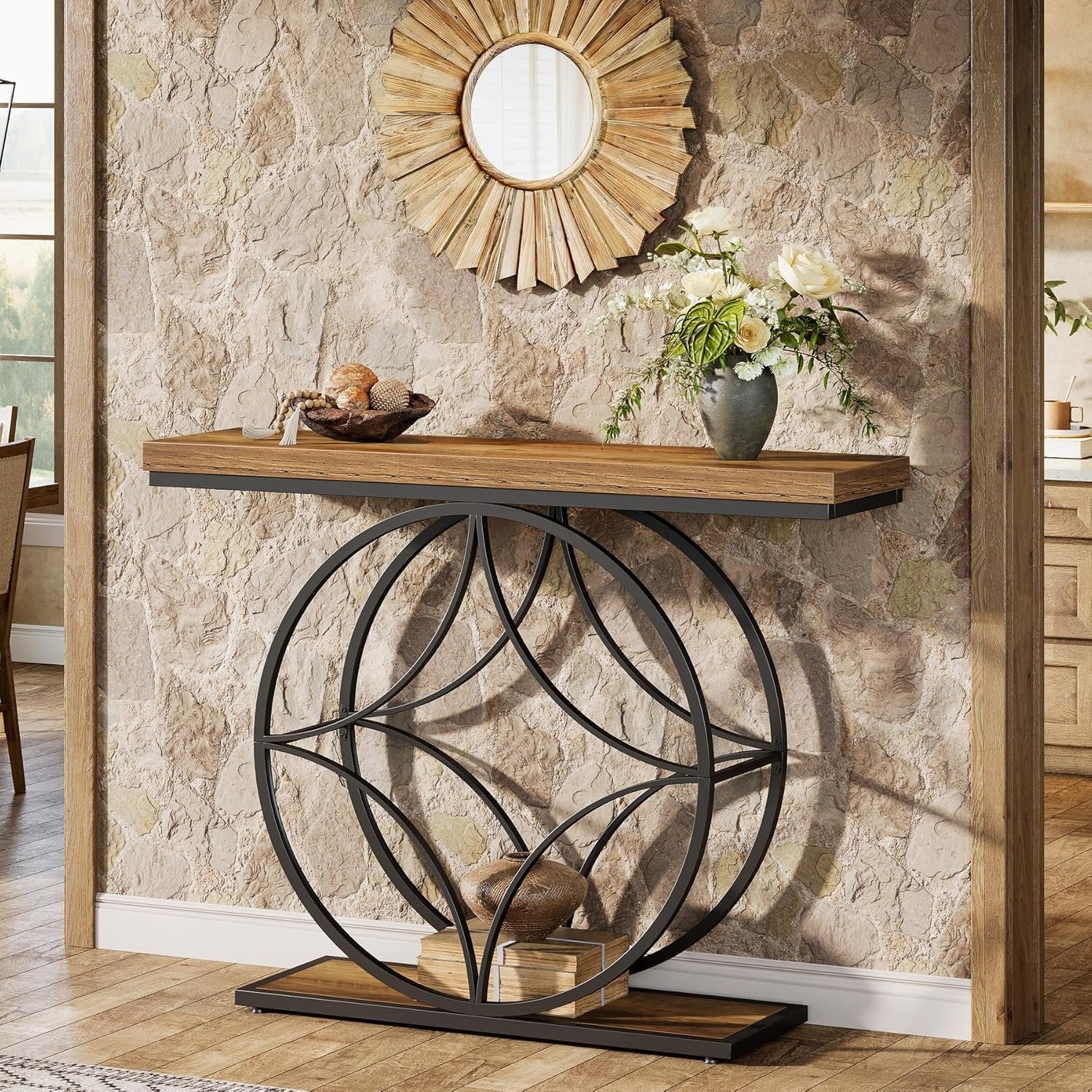 Tribesigns Industriële 2-laags consoletafel van 120 cm met geometrisch metalen frame