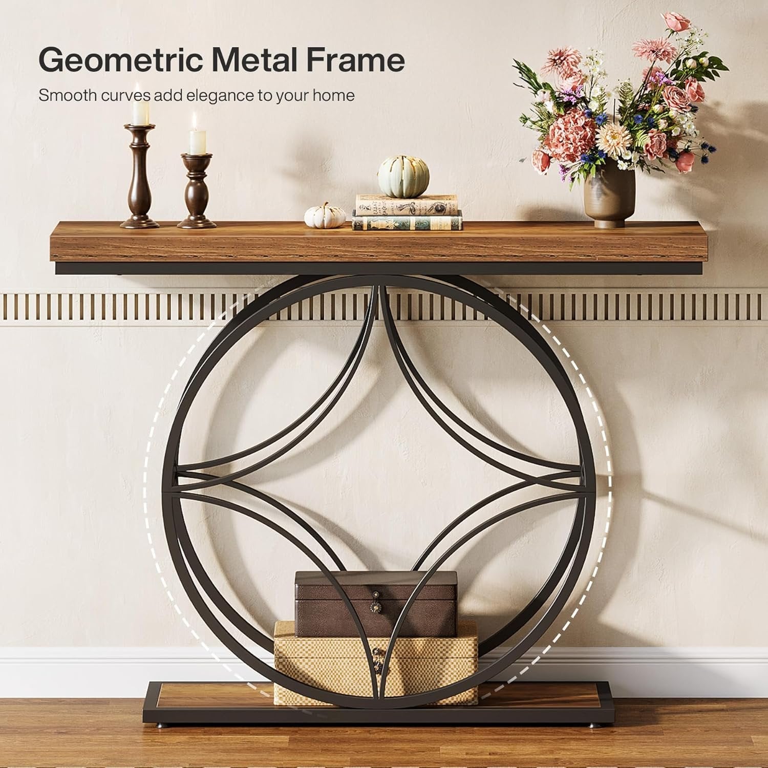 Tribesigns Industriële 2-laags consoletafel van 120 cm met geometrisch metalen frame