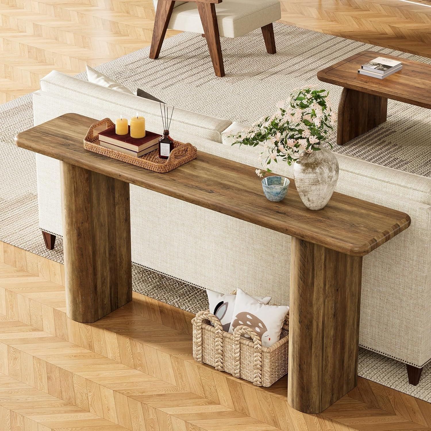 Tribesigns Console 160 x 30 x 80 cm, Table d'entrée rectangulaire en bois