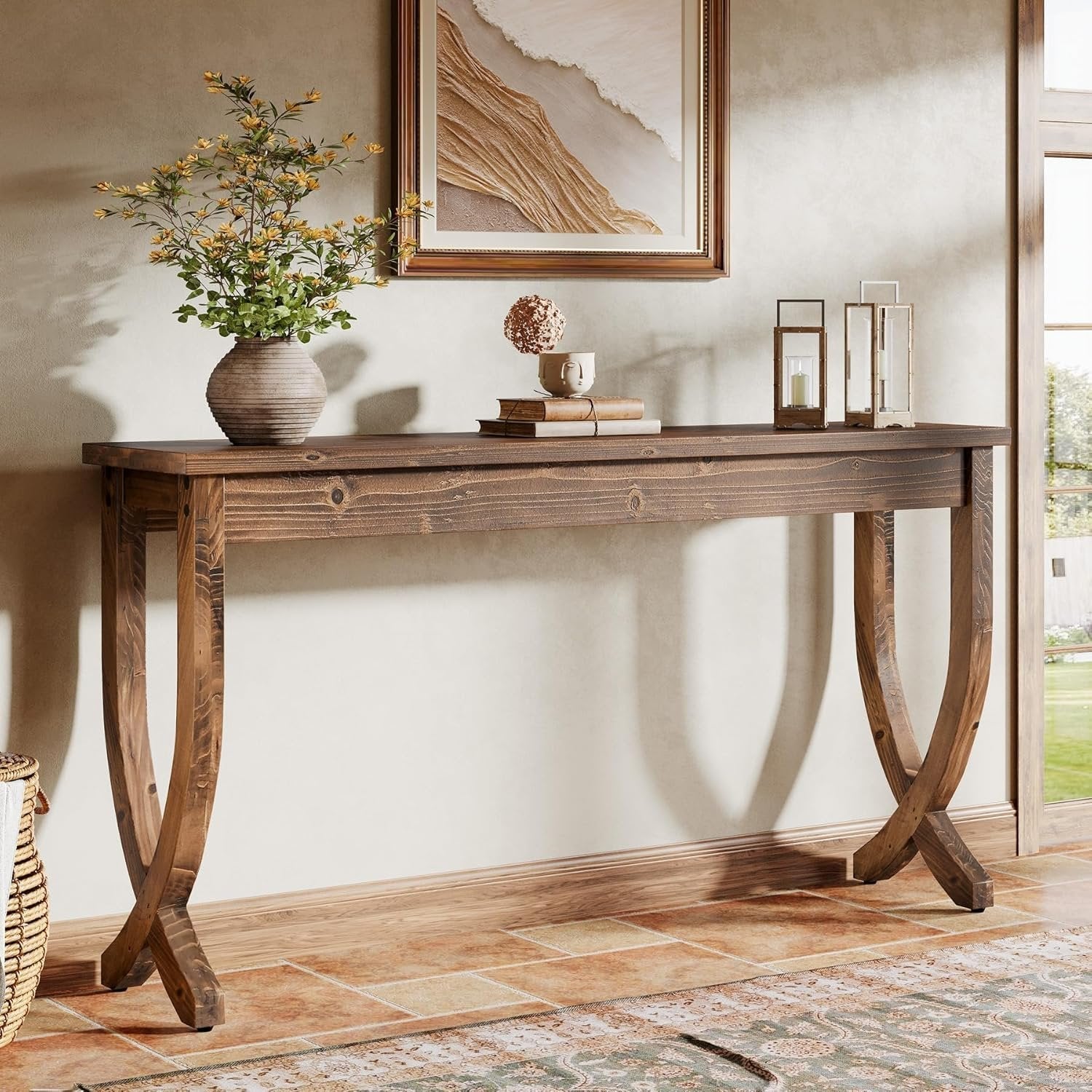 TRIBEWOOD Console en bois massif 160 cm, Table d'entrée de style ferme longue table basse pour salon
