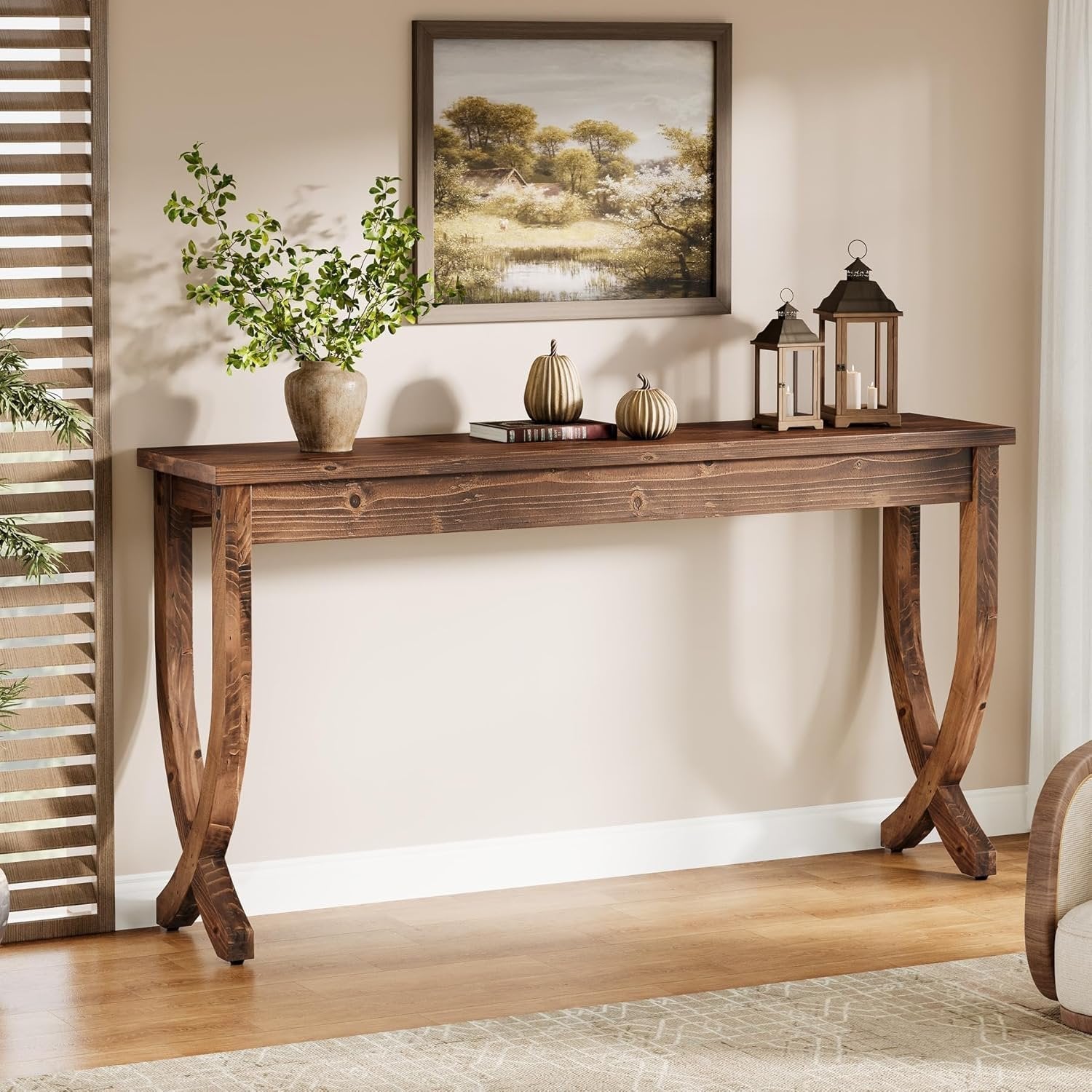 TRIBEWOOD Console en bois massif 160 cm, Table d'entrée de style ferme longue table basse pour salon