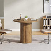 Tribesigns Table de conférence ronde de 80 cm pour 4 personnes, Table de bureau avec base stable en marron 3