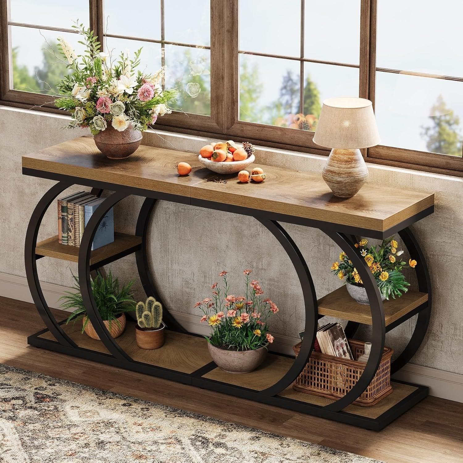 Tribesigns Table d'appoint 3 niveaux 60 cm, Table d'appoint design industriel en forme de C