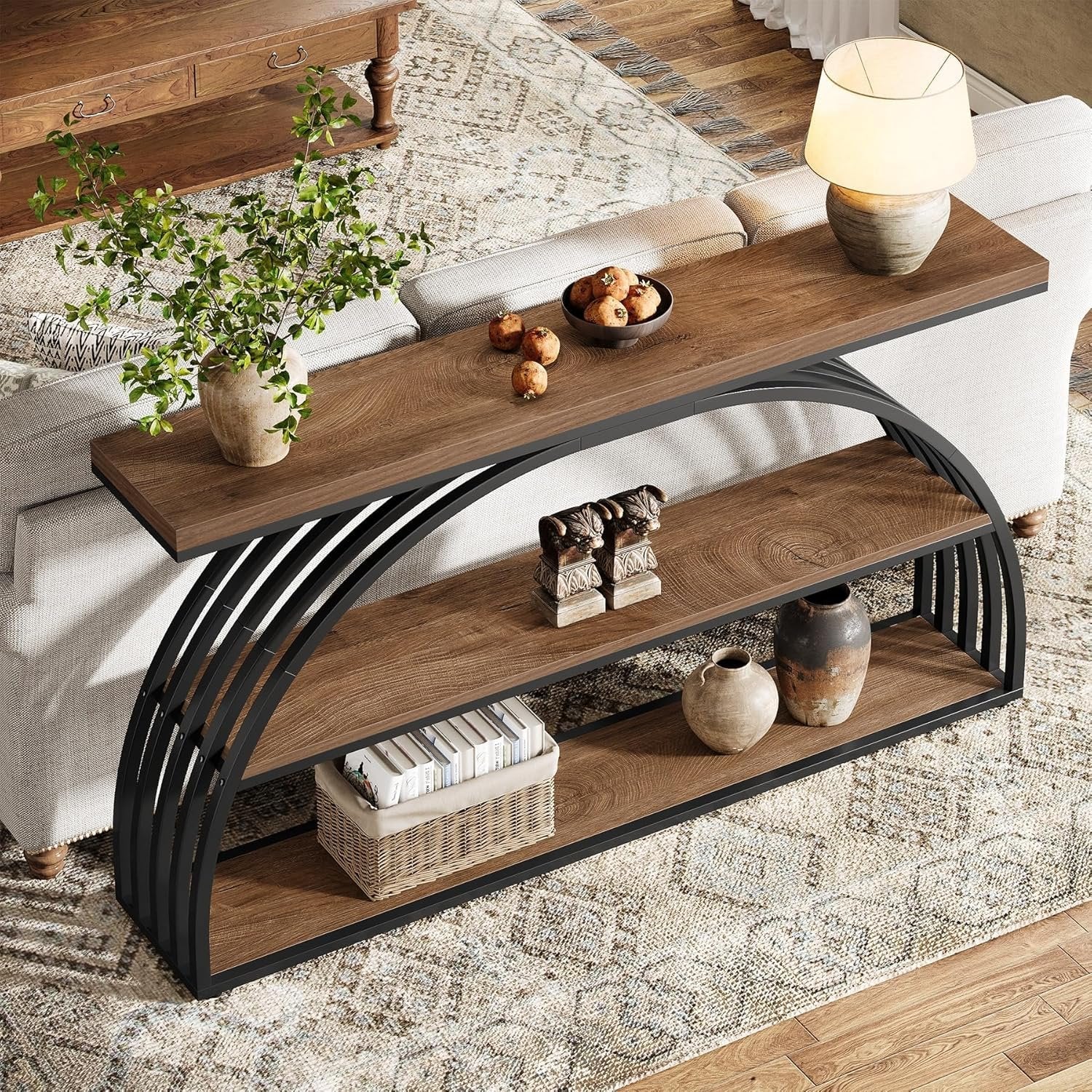 Tribesigns Table Console pour entrée, Table d'entrée de Style Fermier de 160 cm avec Cadre arqué