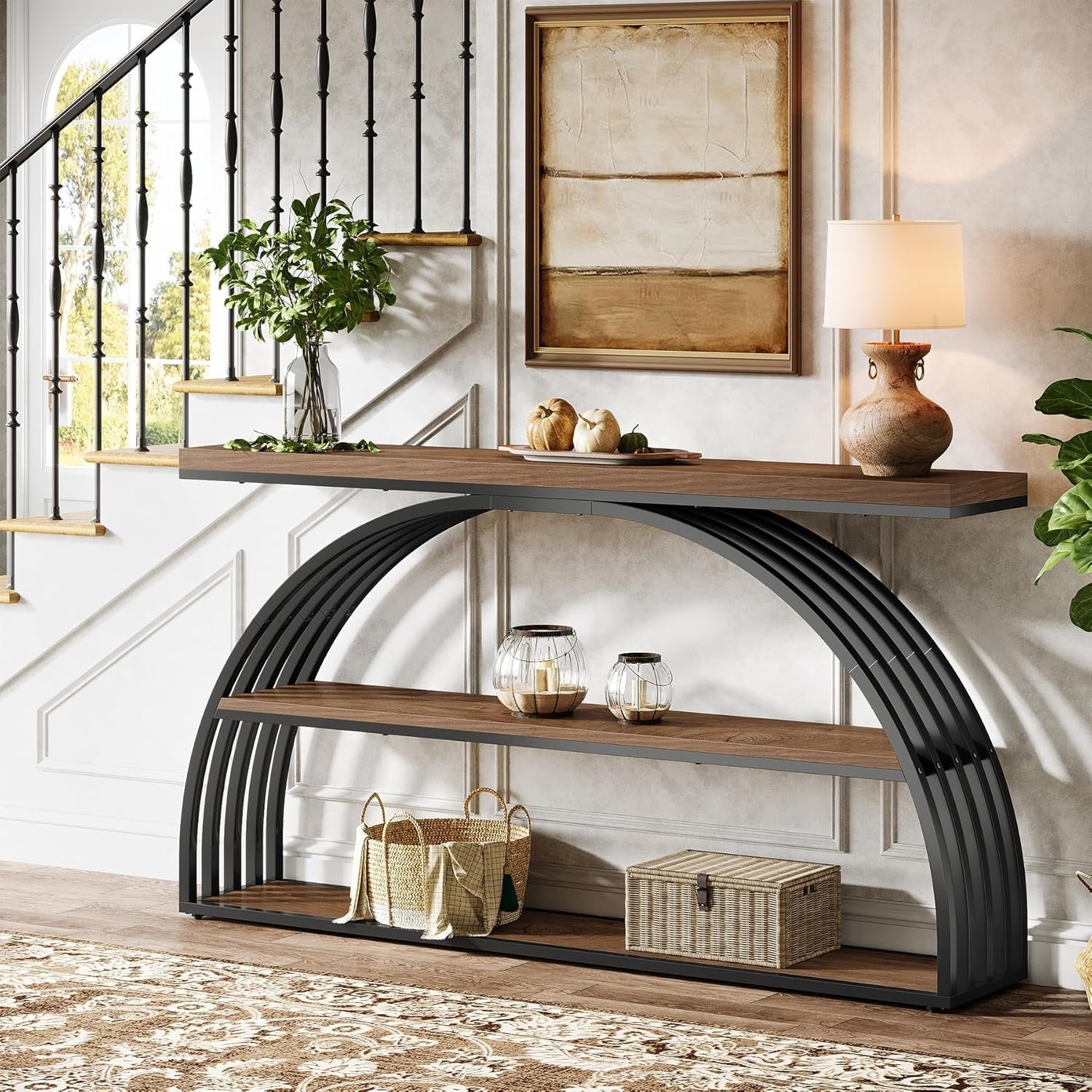 Tribesigns Table Console pour entrée, Table d'entrée de Style Fermier de 160 cm avec Cadre arqué