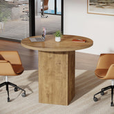 Tribesigns Table de conférence ronde de 80 cm, Table de bureau avec base nervurée en marron pour les petits espaces 3