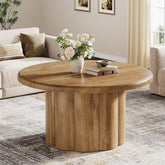 Tribesigns Ronde Salontafel 80 cm, Woonkamertafel in landelijke stijl met gegroefde basis in bruin 3