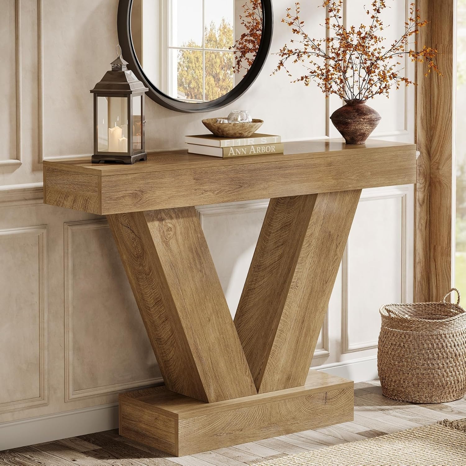 Tribesigns Table Console 105 cm, Table d'entrée derrière Le canapé avec Pieds en V