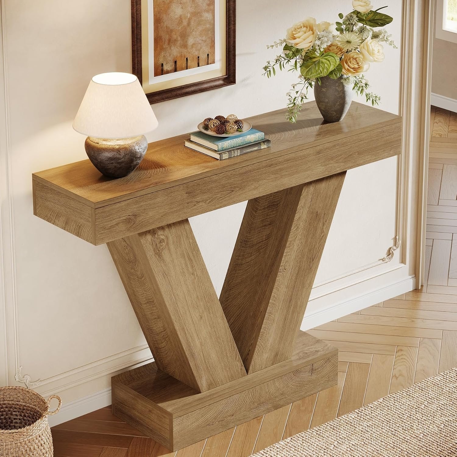 Tribesigns Table Console 105 cm, Table d'entrée derrière Le canapé avec Pieds en V