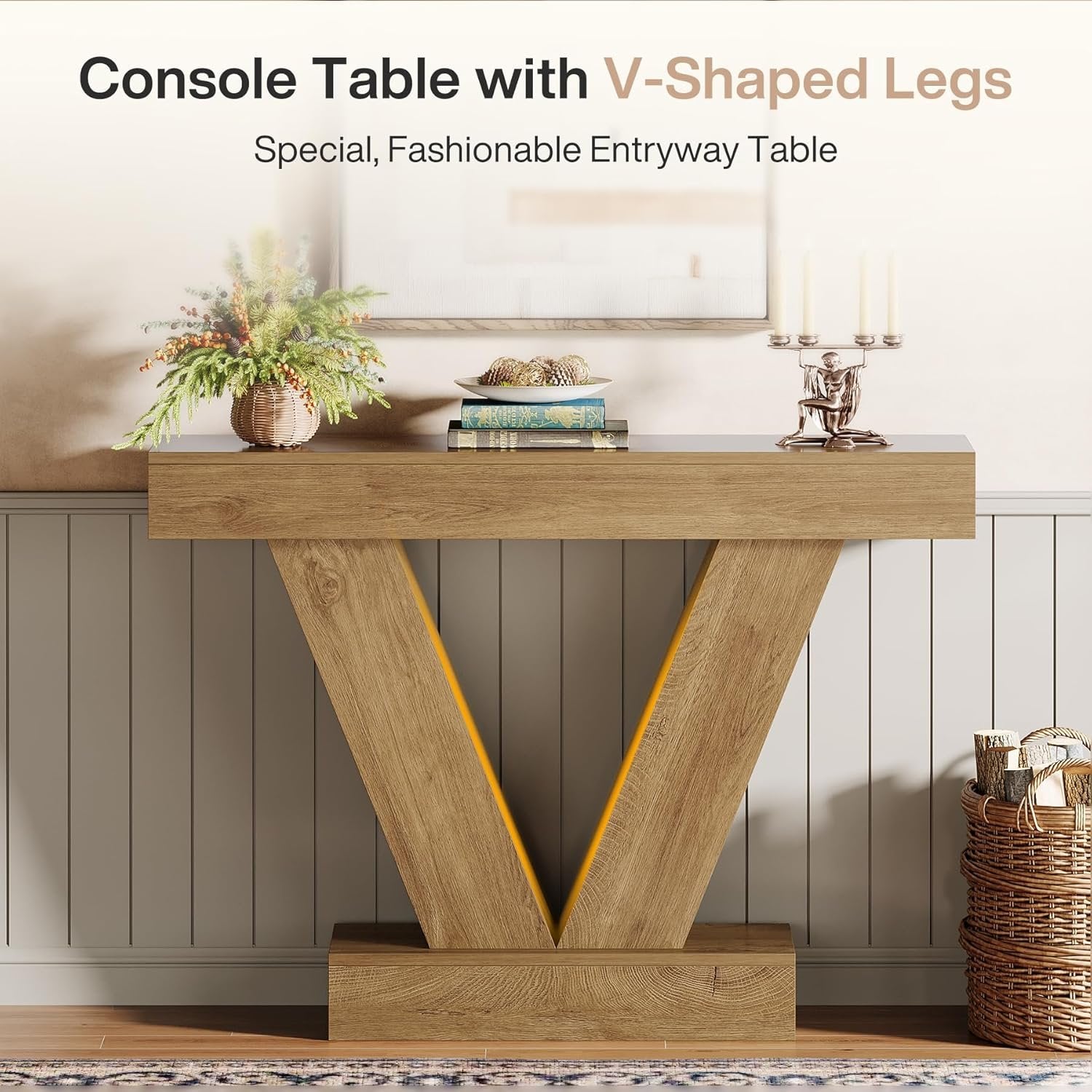 Tribesigns Table Console 105 cm, Table d'entrée derrière Le canapé avec Pieds en V