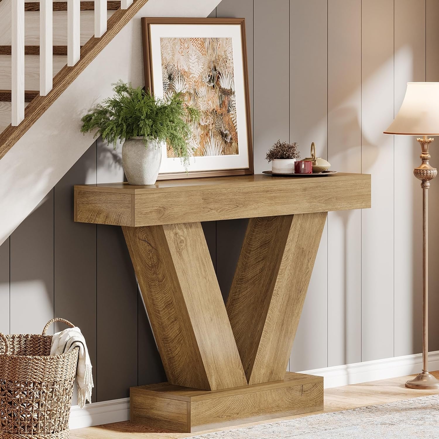 Tribesigns Table Console 105 cm, Table d'entrée derrière Le canapé avec Pieds en V