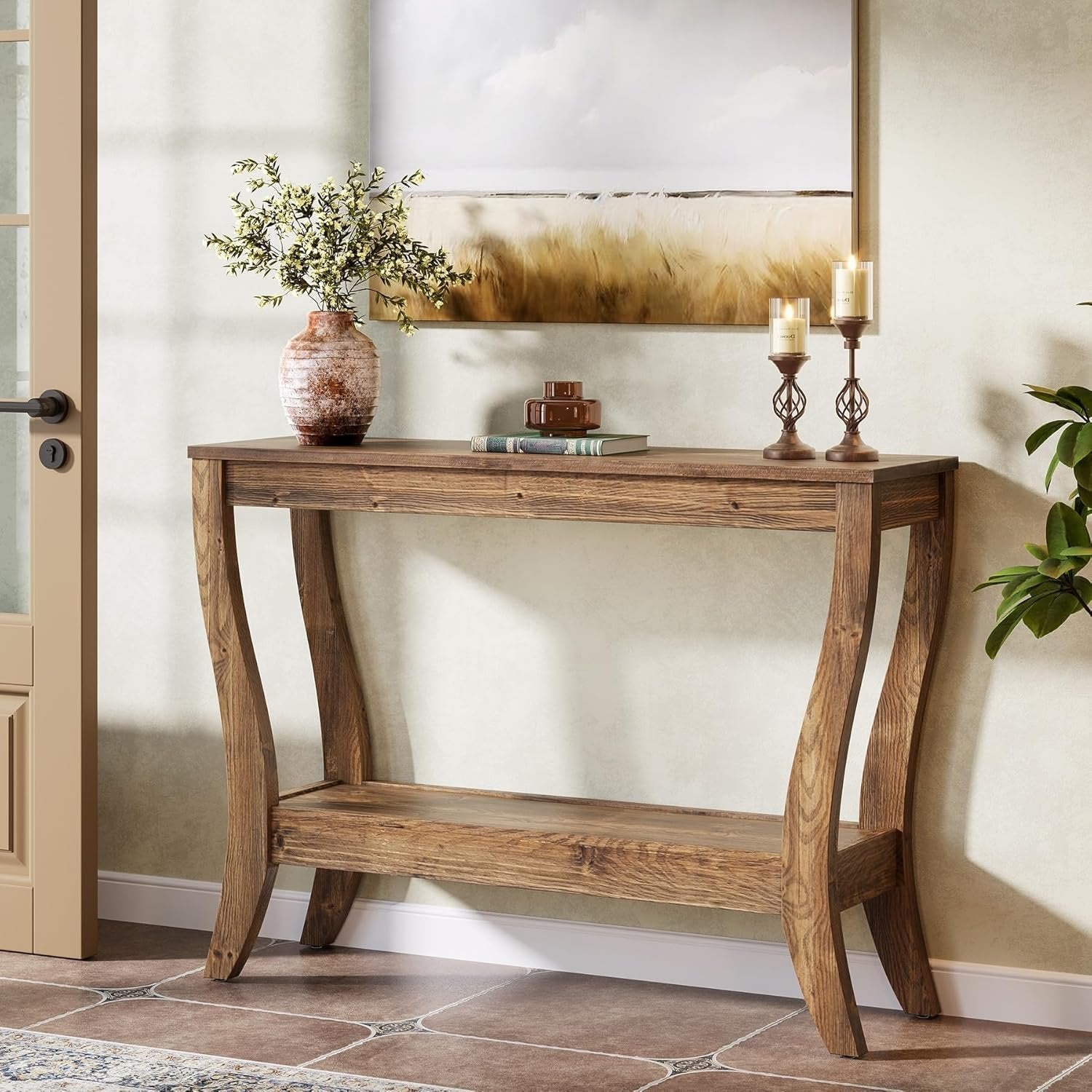 Tribesigns 105 cm houten consoletafel, 2-laags haltafel in landelijke stijl met opbergruimte