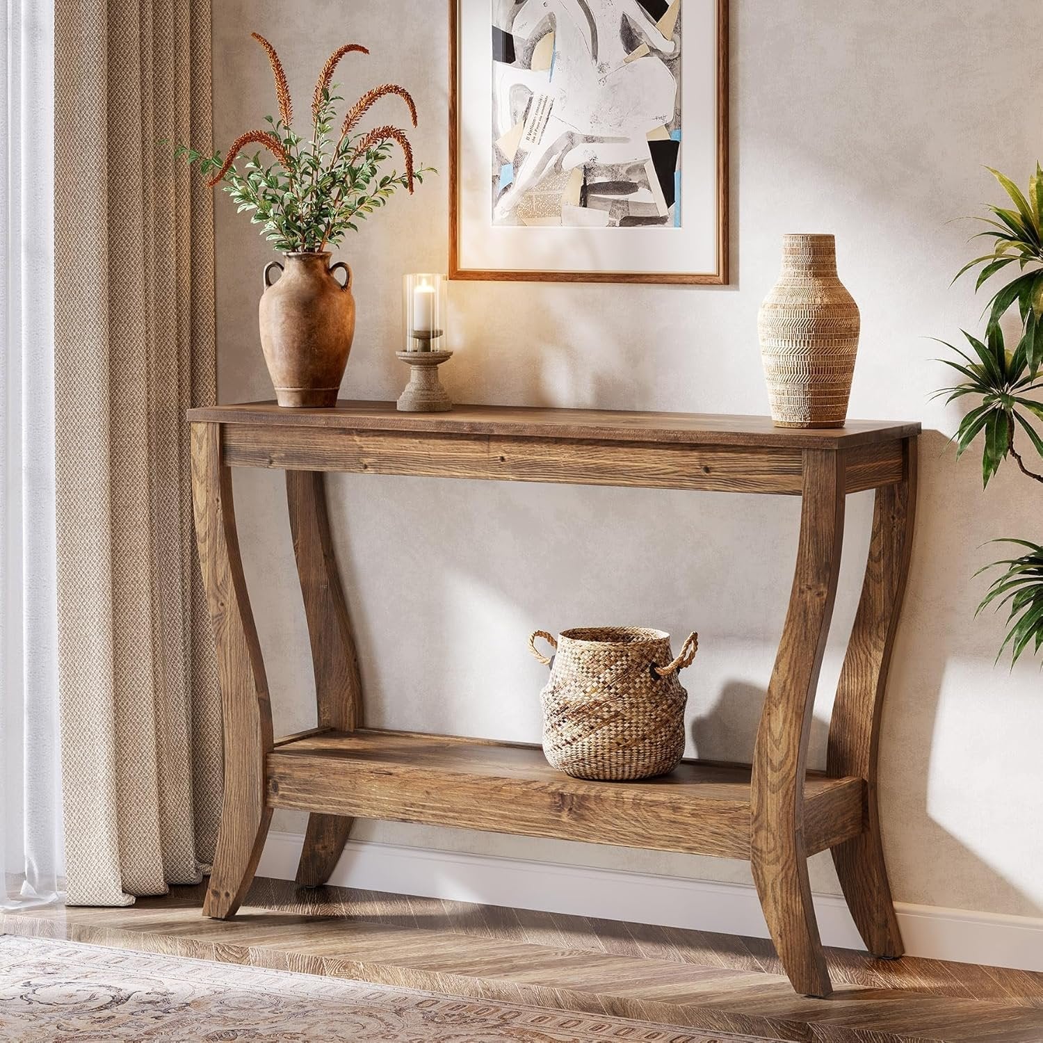 Tribesigns 105 cm houten consoletafel, 2-laags haltafel in landelijke stijl met opbergruimte