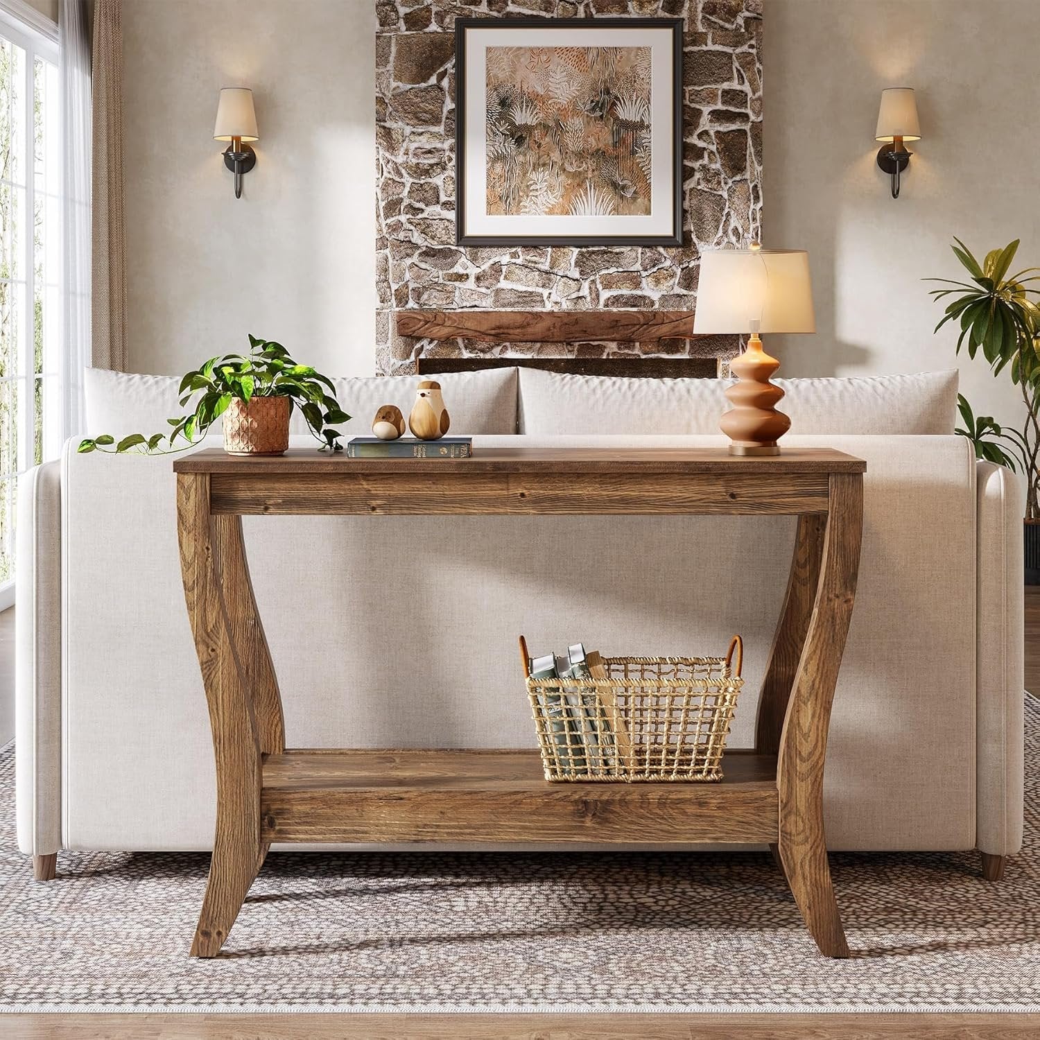 Tribesigns 105 cm houten consoletafel, 2-laags haltafel in landelijke stijl met opbergruimte