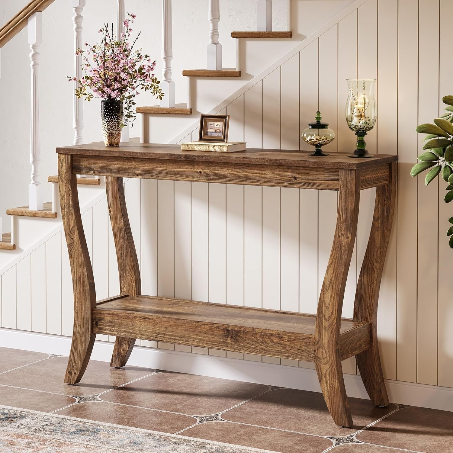 Tribesigns 105 cm houten consoletafel, 2-laags haltafel in landelijke stijl met opbergruimte