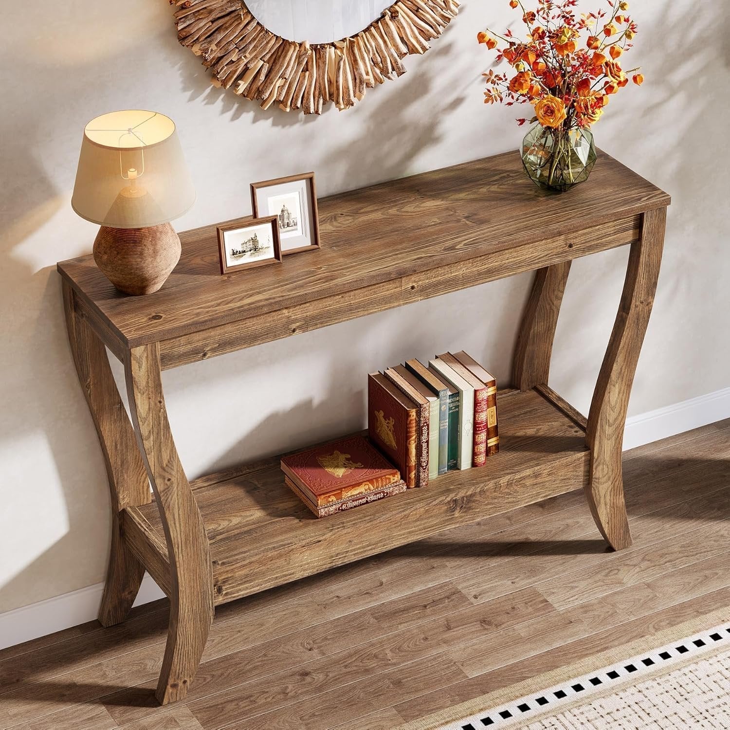 Tribesigns 105 cm houten consoletafel, 2-laags haltafel in landelijke stijl met opbergruimte