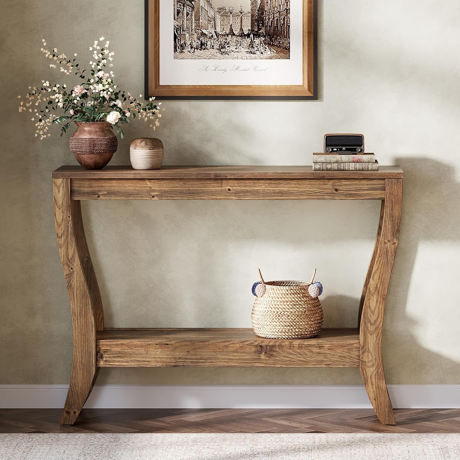 Tribesigns 105 cm houten consoletafel, 2-laags haltafel in landelijke stijl met opbergruimte