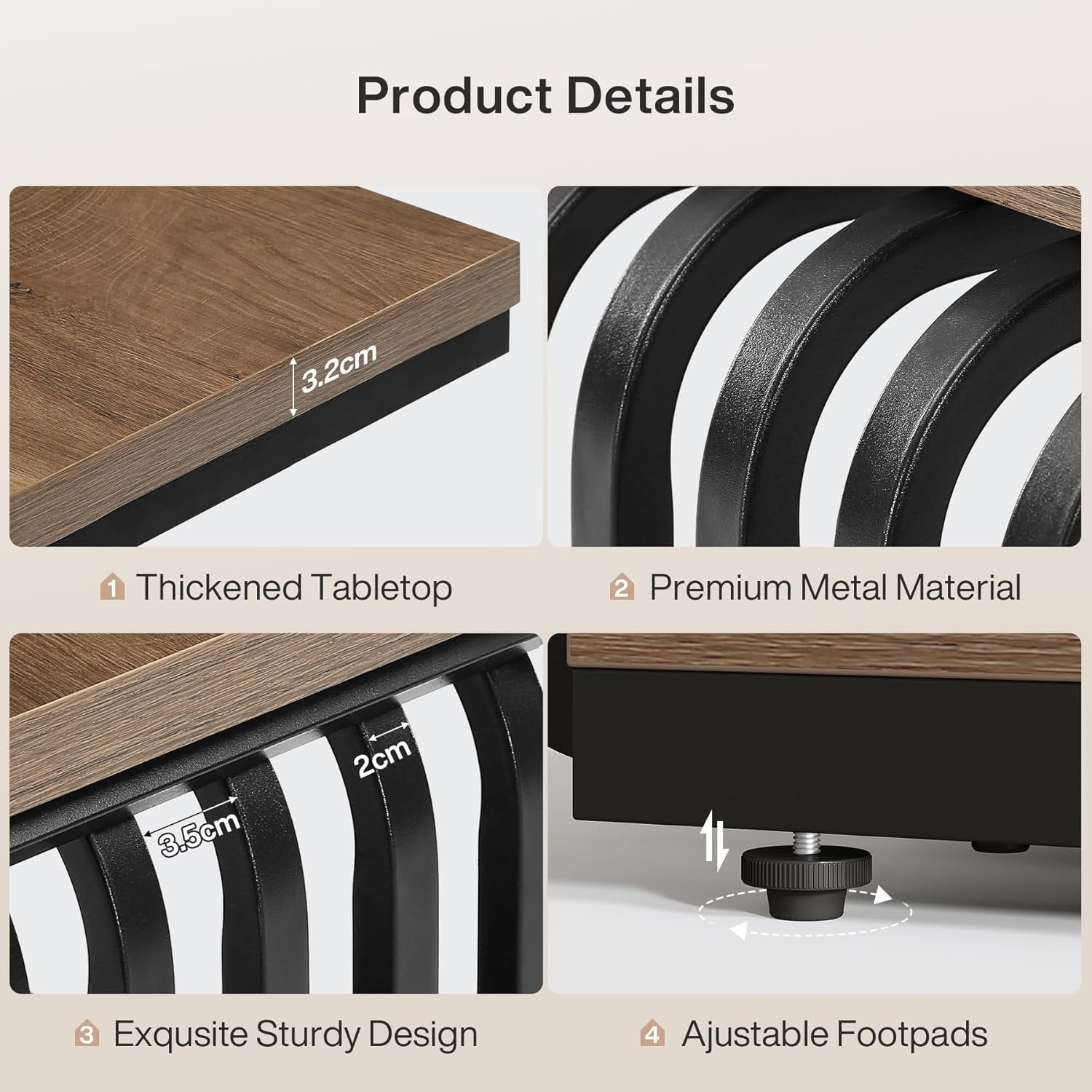 Tribesigns Industriële Bijzettafel met 3 Niveaus, Smal Nachtkastje met Metalen Frame