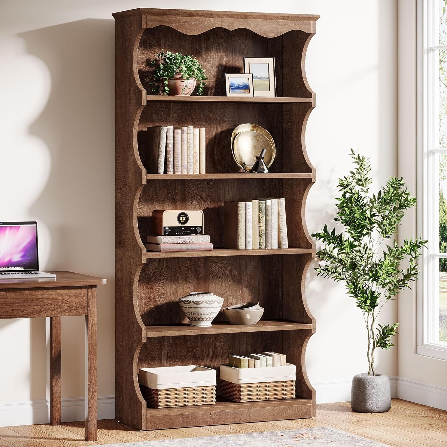 Tribesigns 6-Tier Plank, 180 cm Hoog, Vrijstaande Boekenkast met Opbergruimte